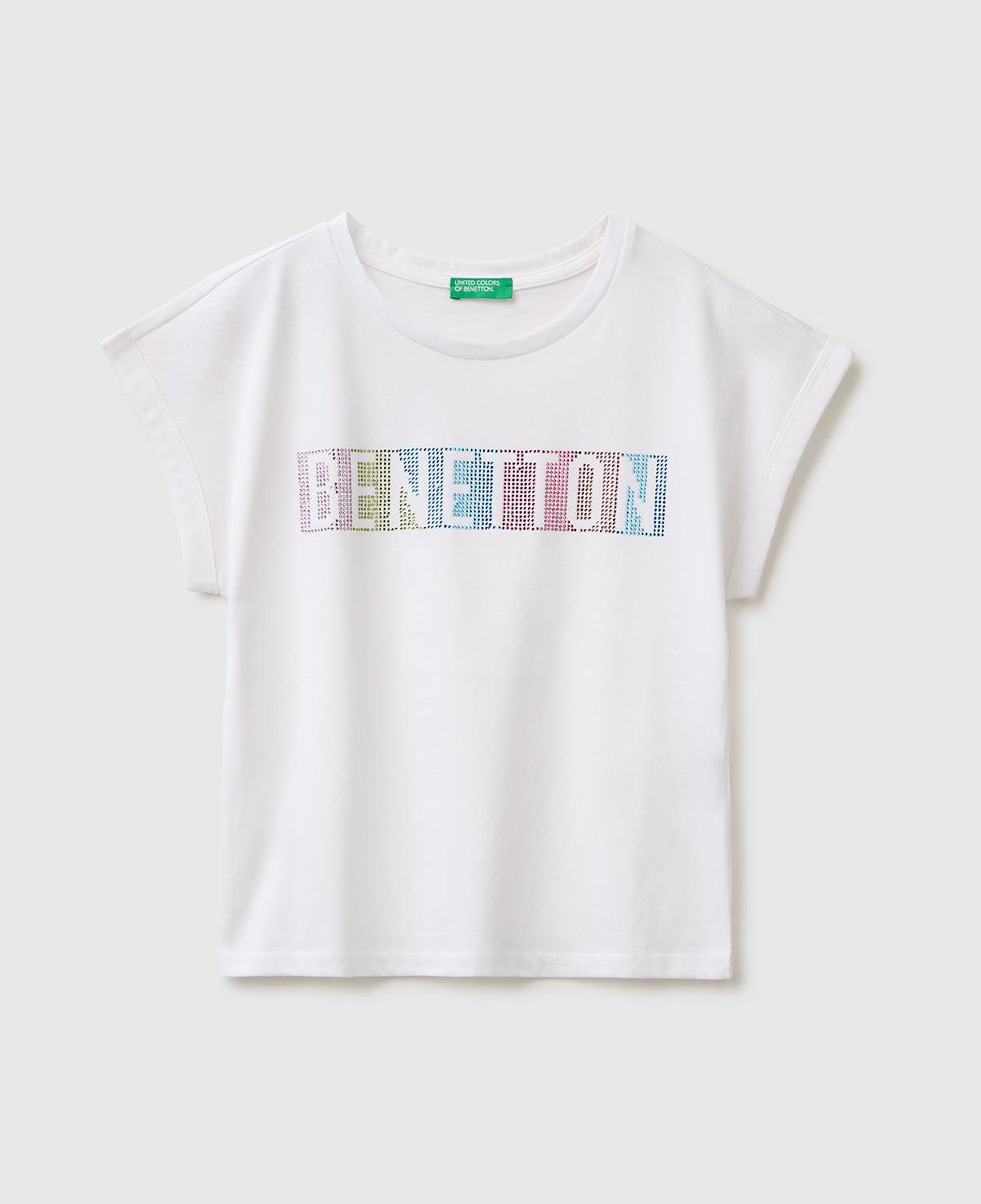 Kız Çocuk Beyaz Renkli Taş Detaylı Bisiklet Yaka T-Shirt