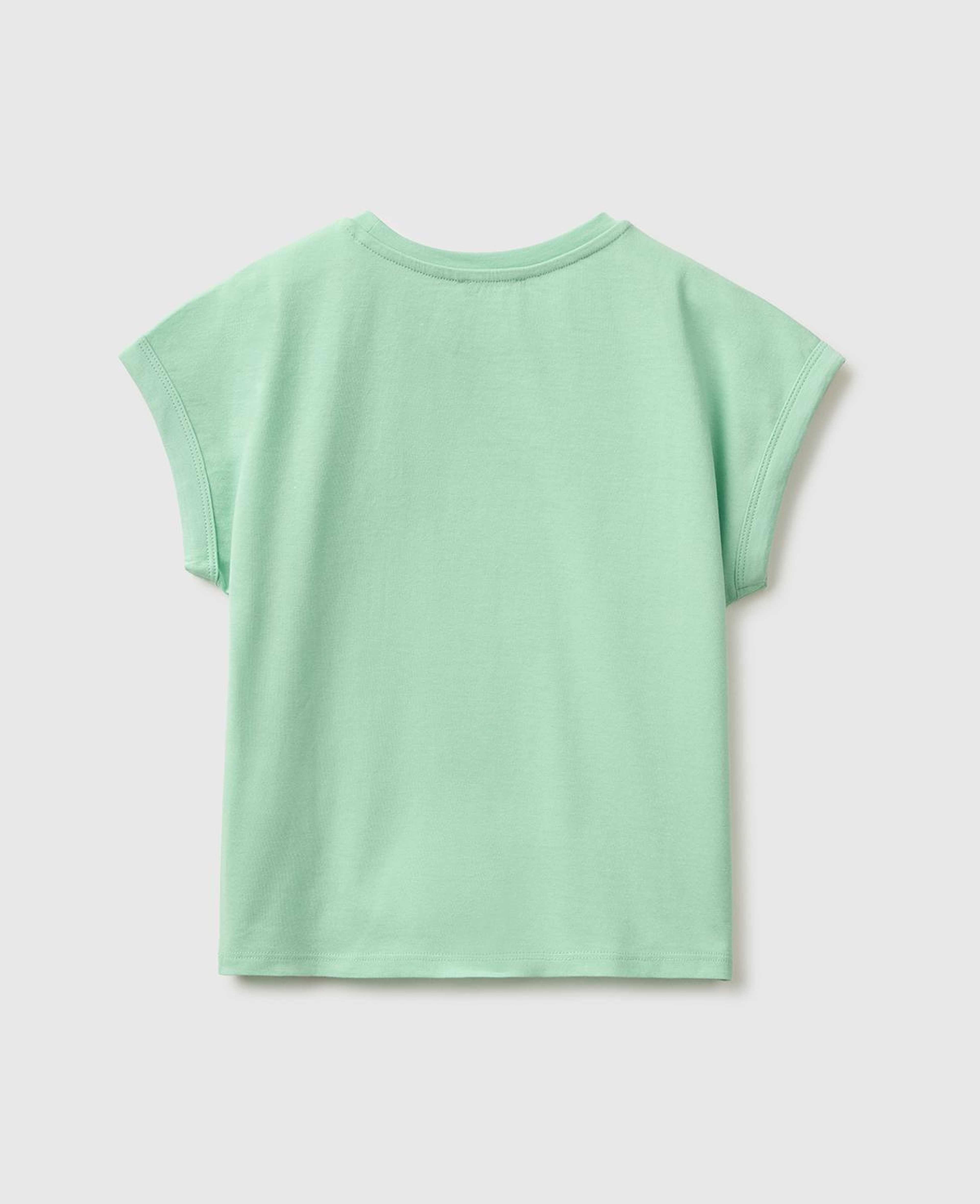Kız Çocuk Yeşil Renkli Taş Detaylı Bisiklet Yaka T-Shirt