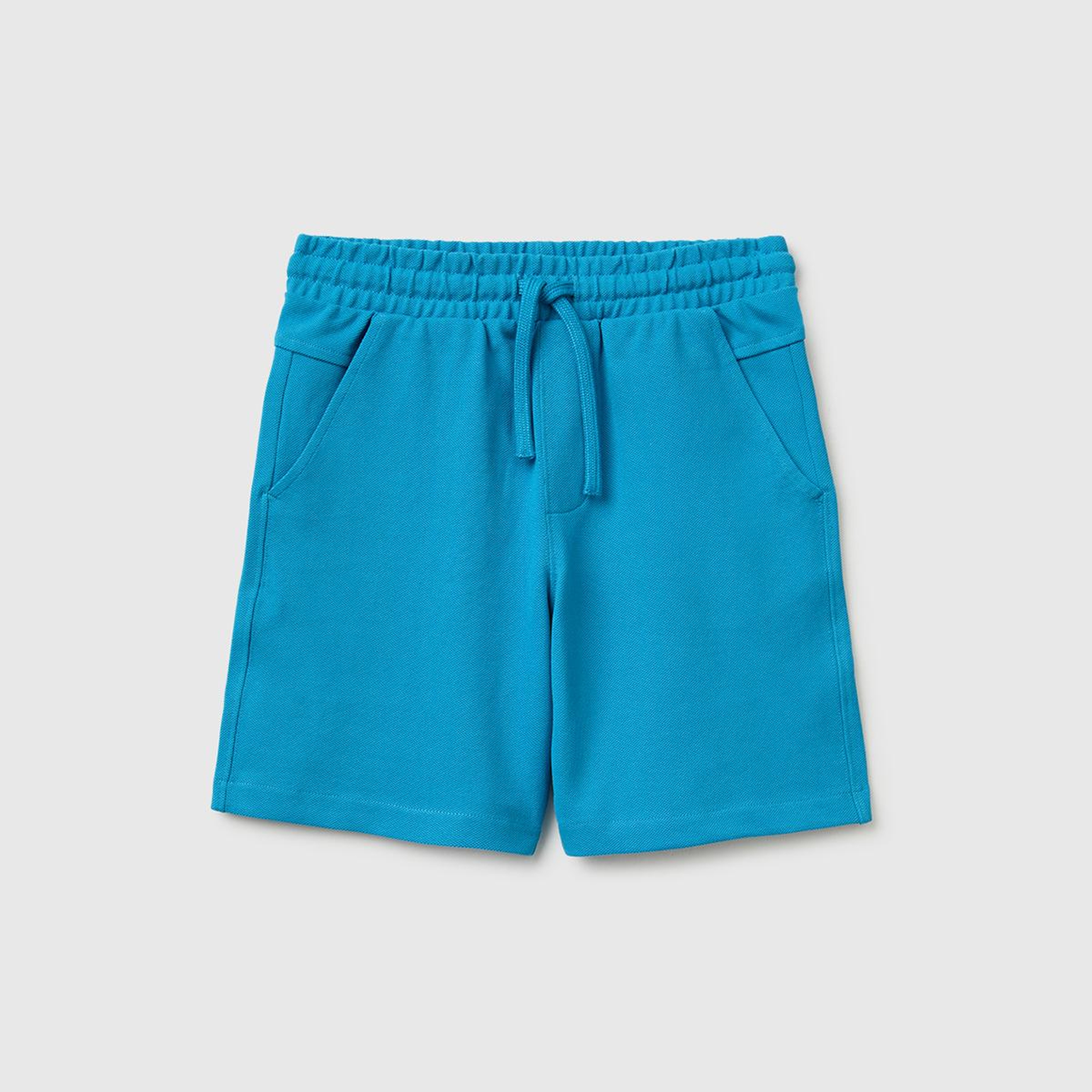Erkek Çocuk Mavi Beli Lastikli Relaxed Fit Bermuda Şort