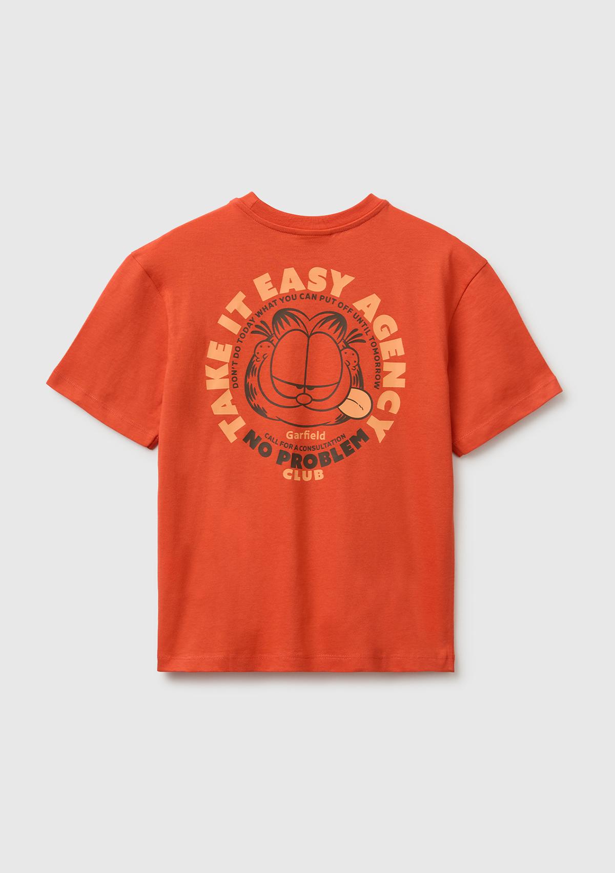 Erkek Çocuk Kırmızı Garfield Baskı Detaylı Yuvarlak Yaka T-Shirt