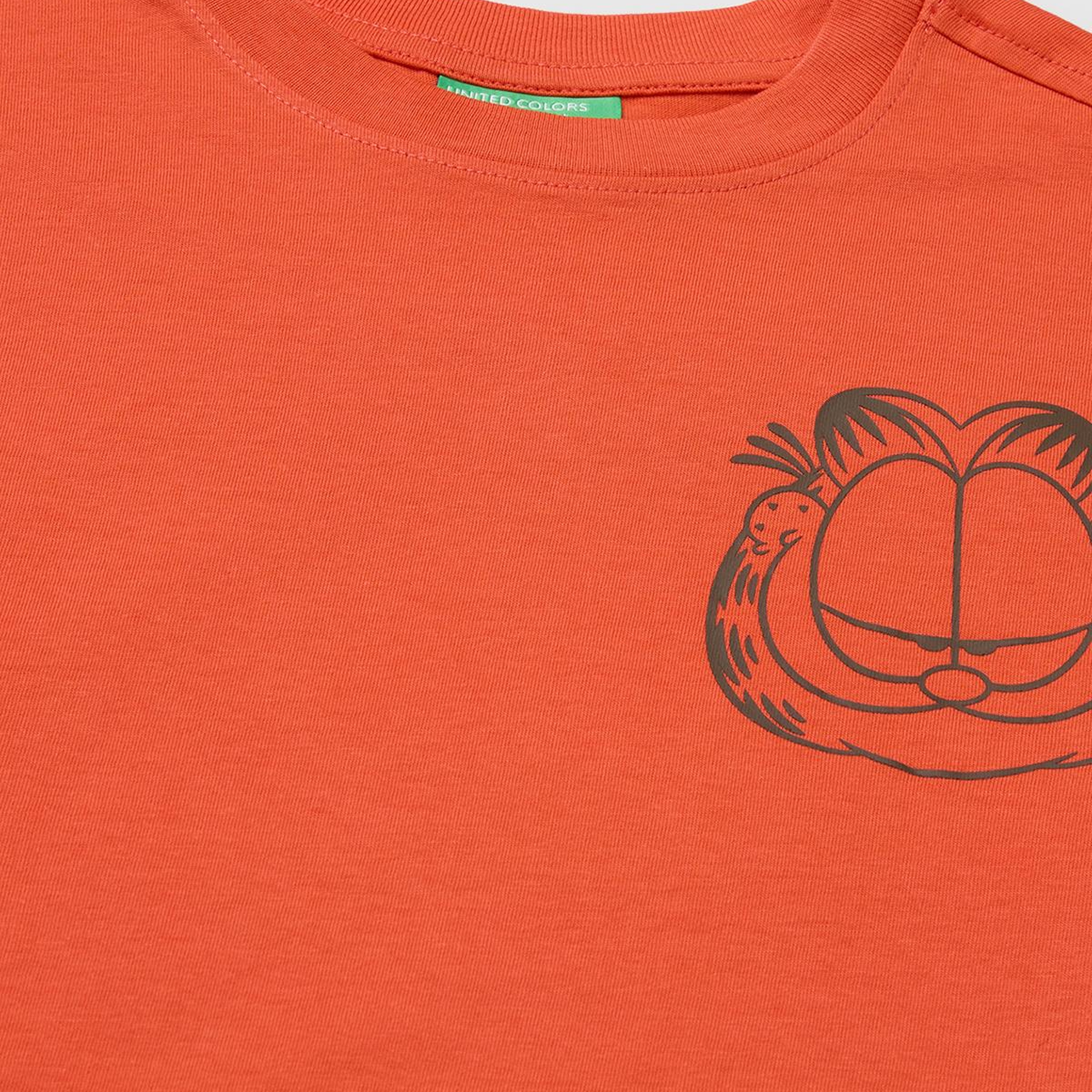 Erkek Çocuk Kırmızı Garfield Baskı Detaylı Yuvarlak Yaka T-Shirt
