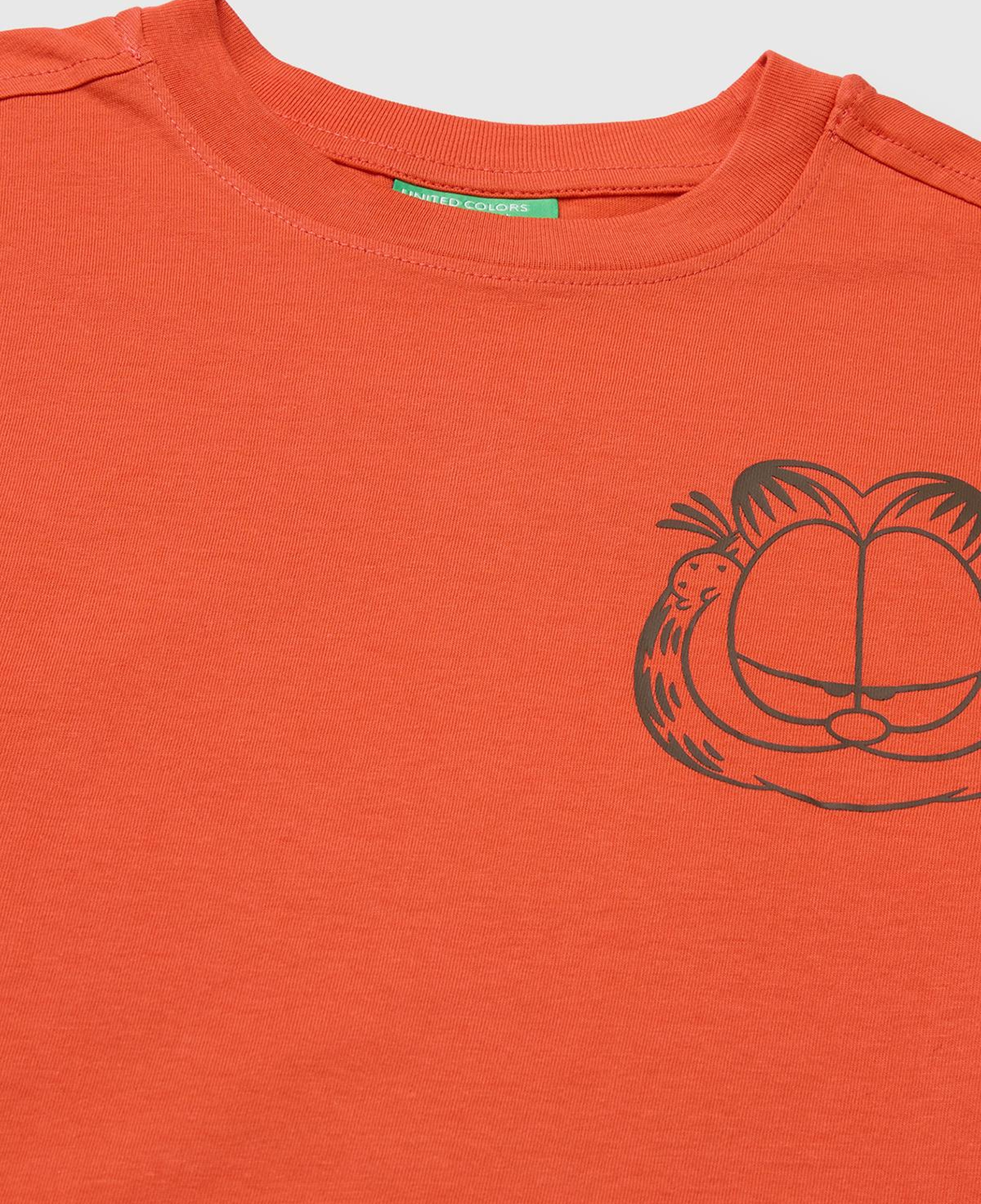 Erkek Çocuk Kırmızı Garfield Baskı Detaylı Yuvarlak Yaka T-Shirt