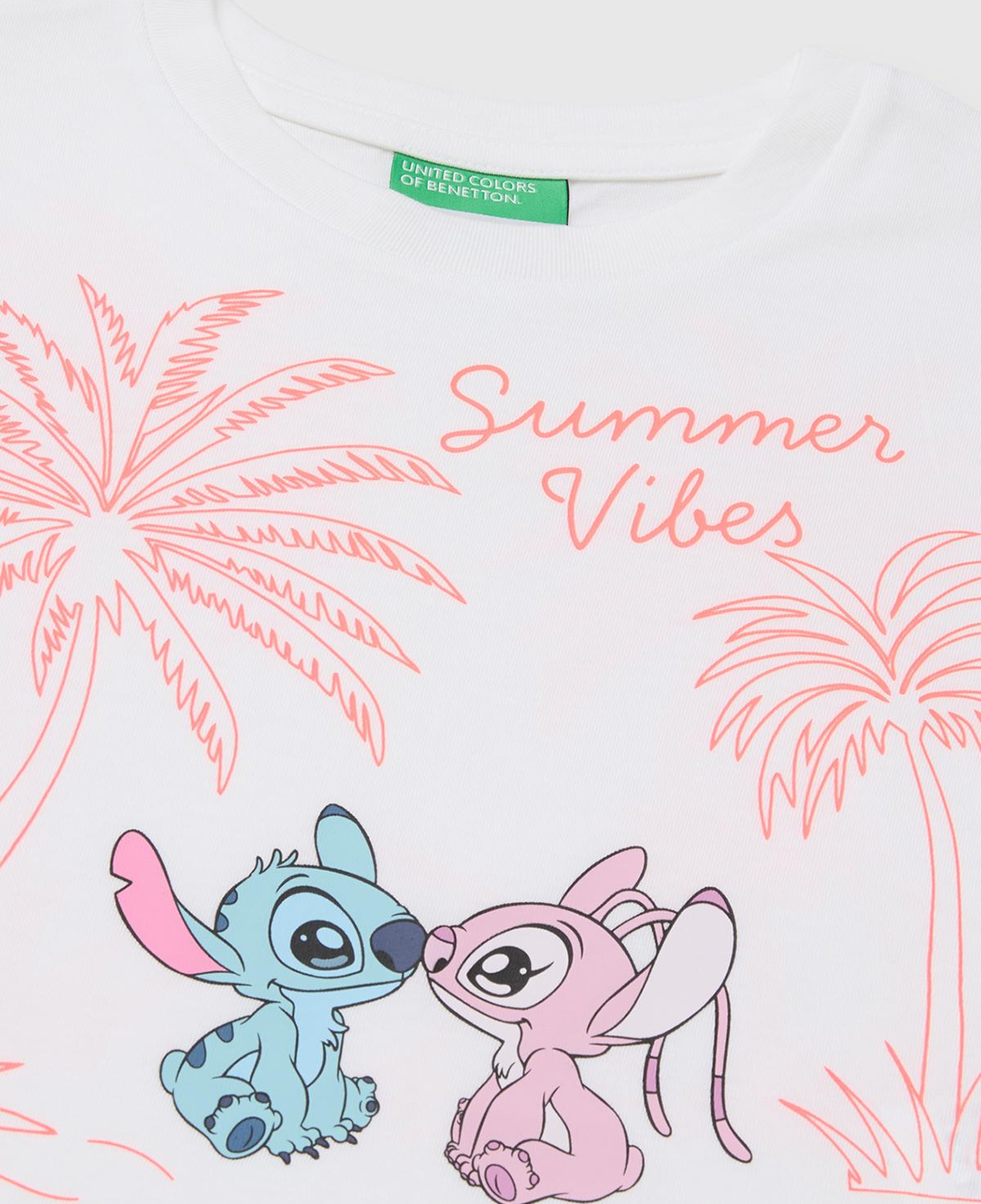 Kız Çocuk Beyaz Lilo & Stitch Baskı Detaylı Crop T-Shirt