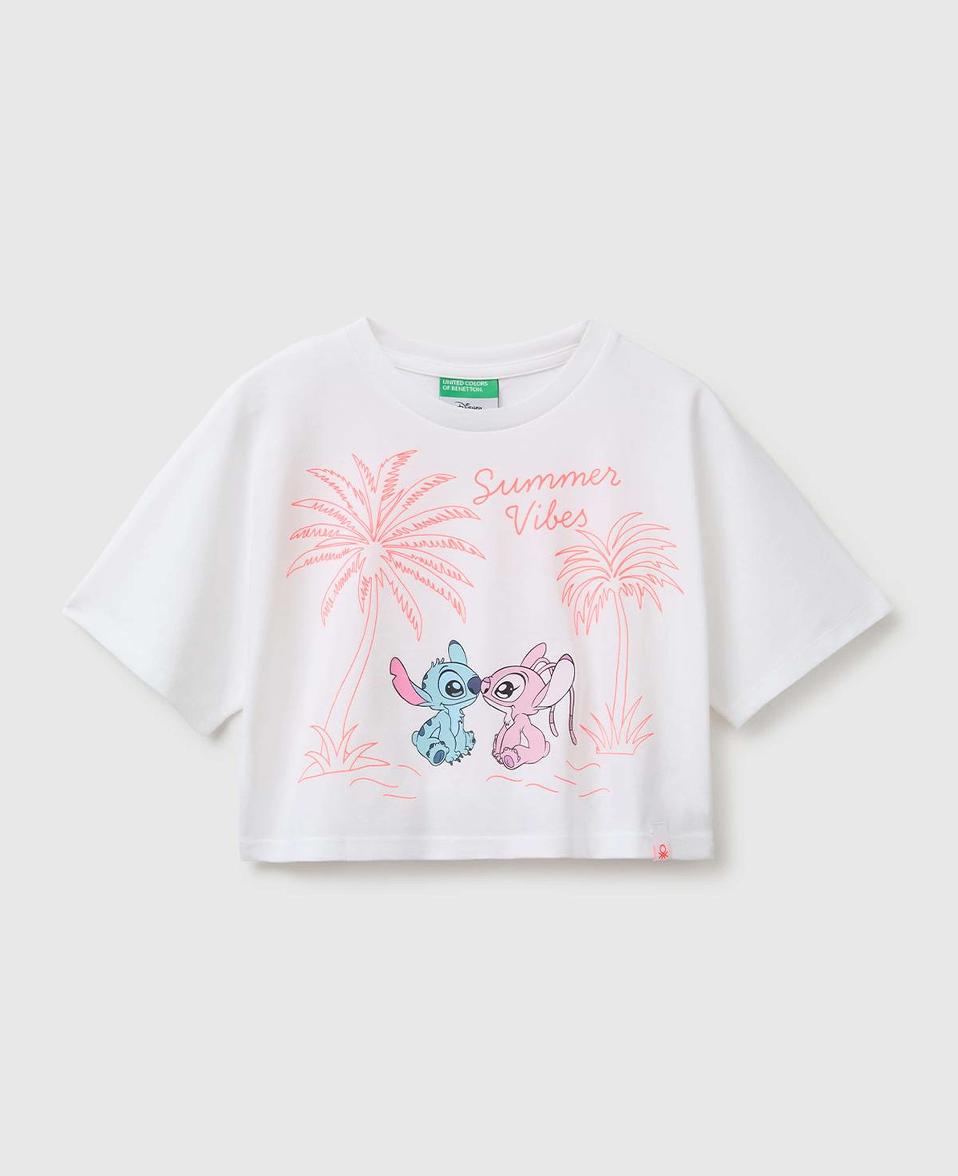Kız Çocuk Beyaz Lilo & Stitch Baskı Detaylı Crop T-Shirt