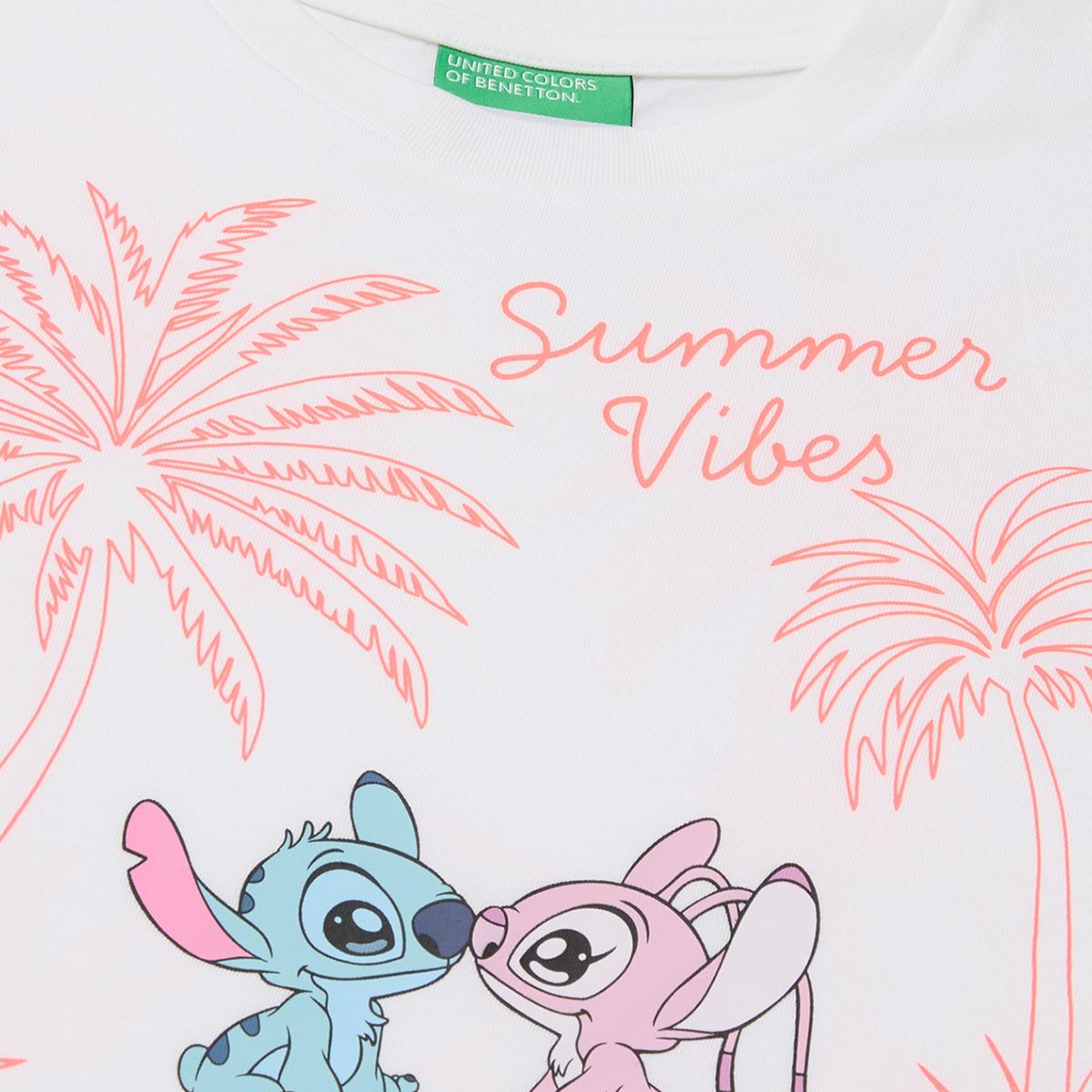 Kız Çocuk Beyaz Lilo & Stitch Baskı Detaylı Crop T-Shirt
