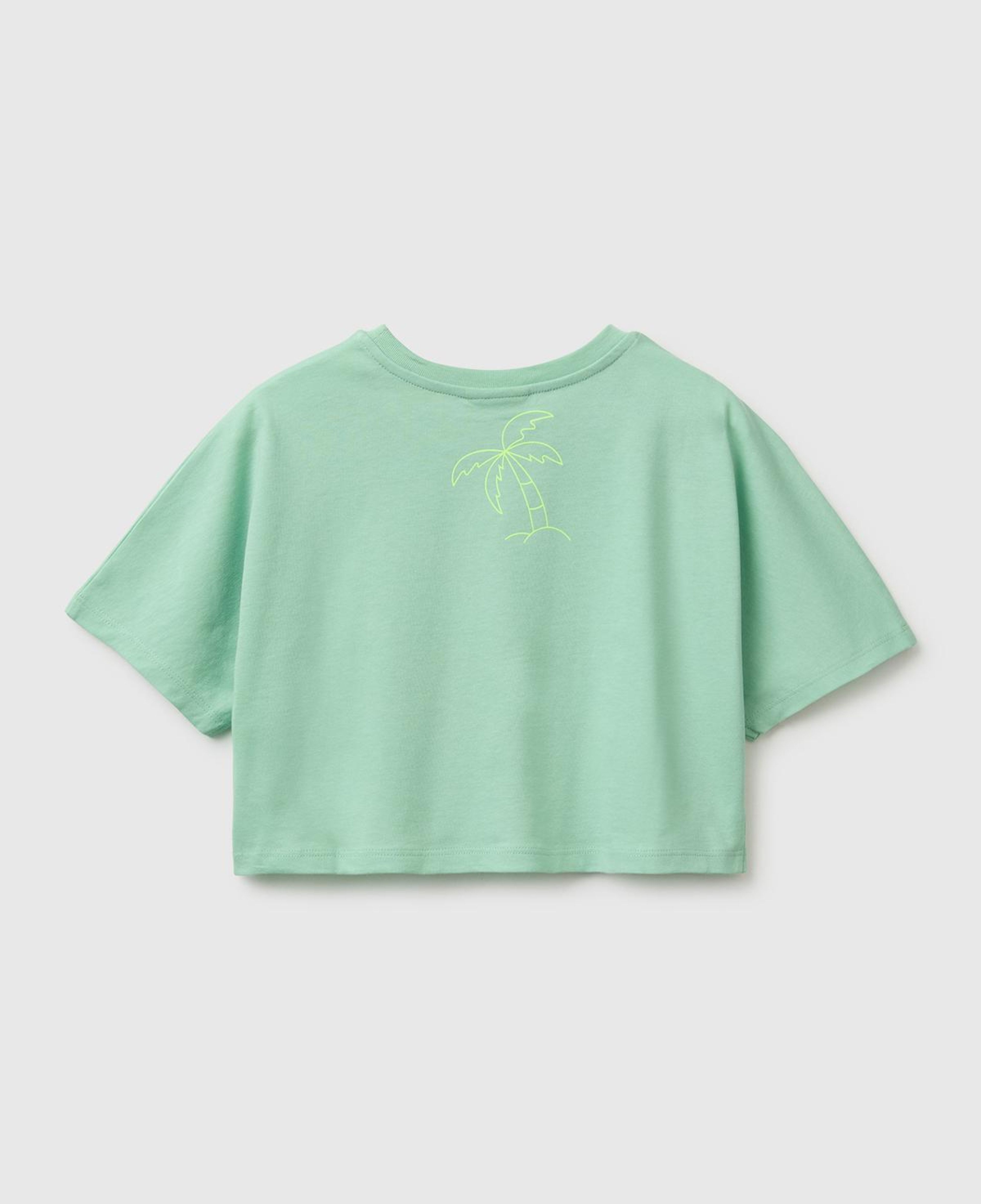 Kız Çocuk Yeşil Lilo & Stitch Baskı Detaylı Crop T-Shirt