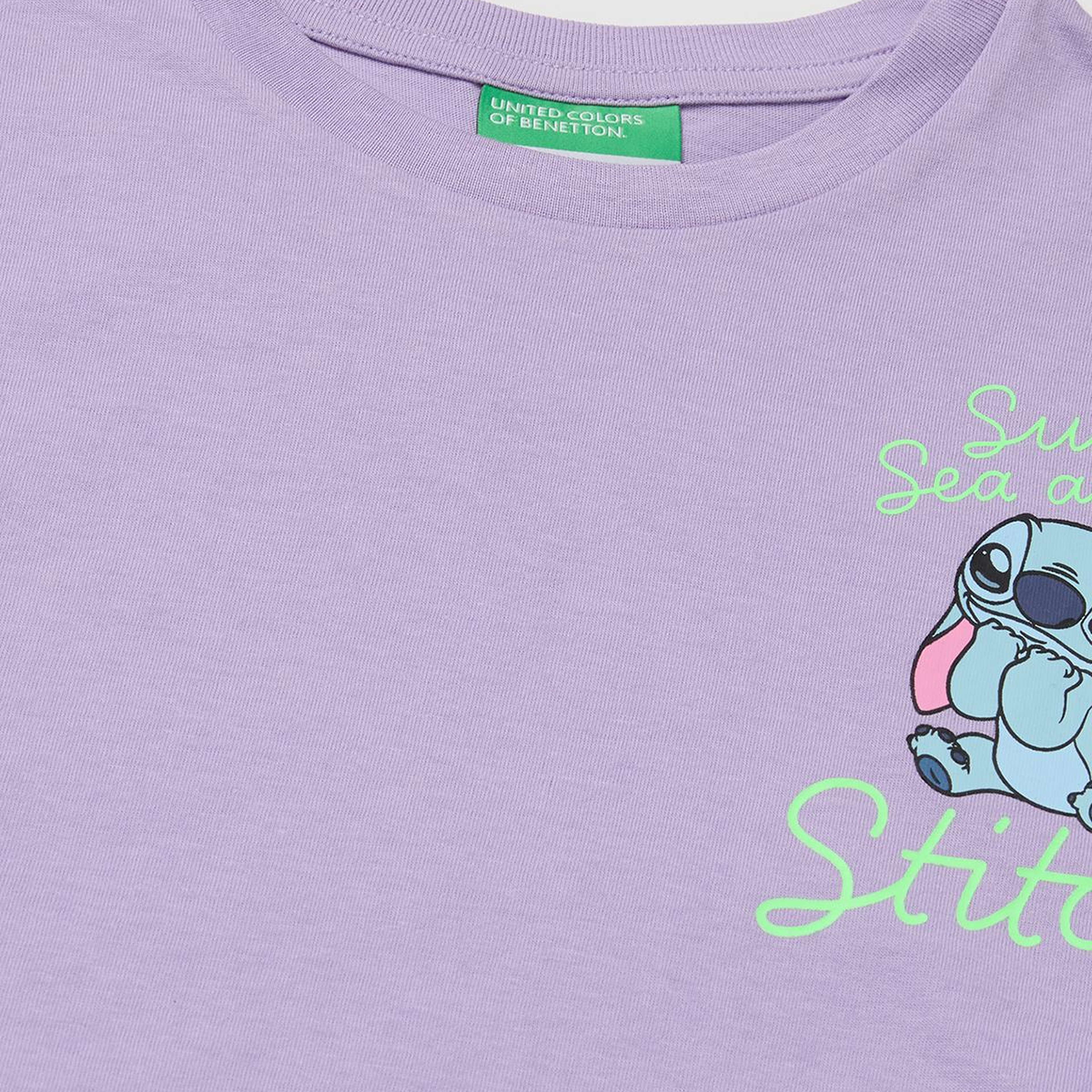 Kız Çocuk Lila Lilo & Stitch Baskı Detaylı Crop T-Shirt