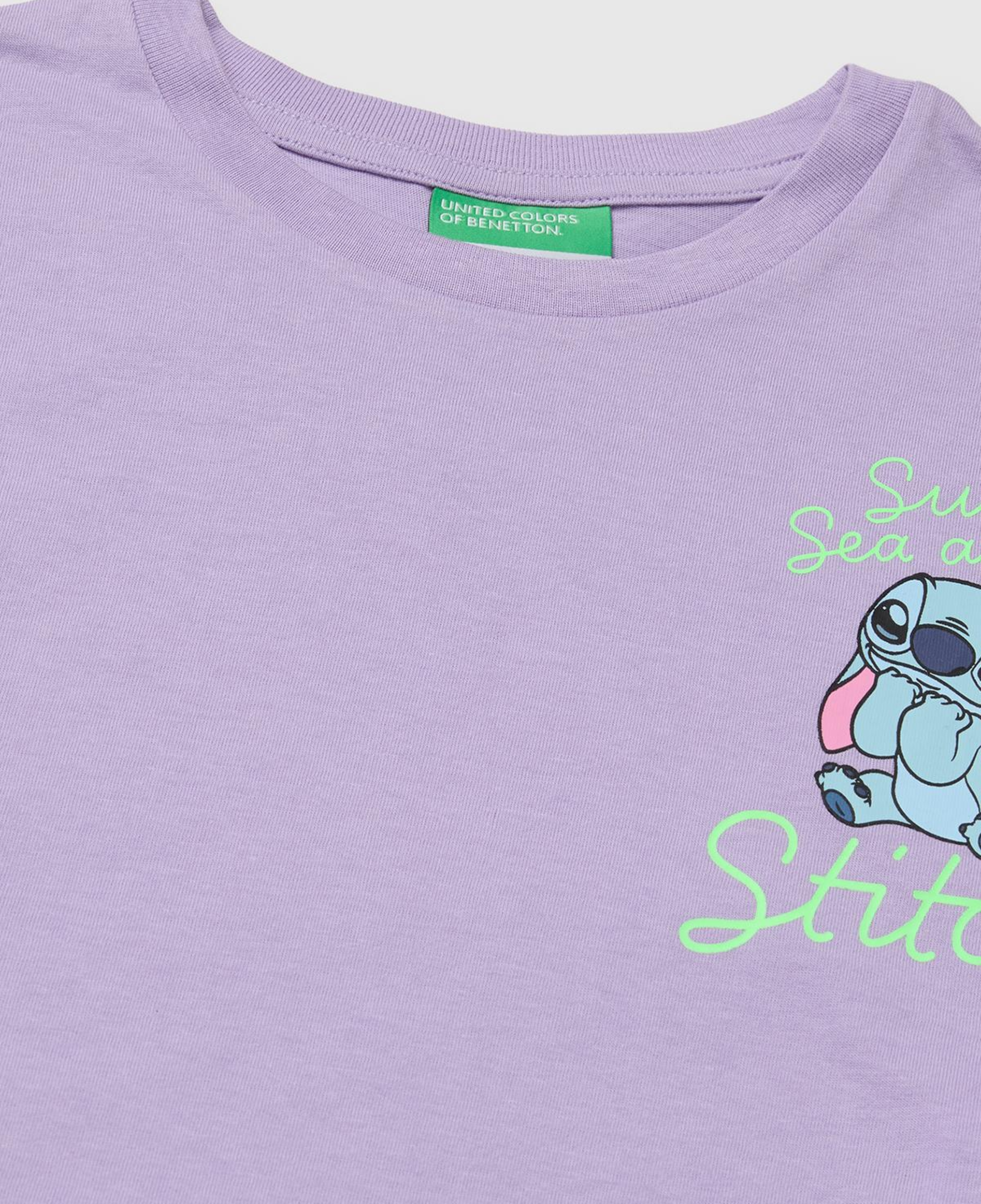 Kız Çocuk Lila Lilo & Stitch Baskı Detaylı Crop T-Shirt