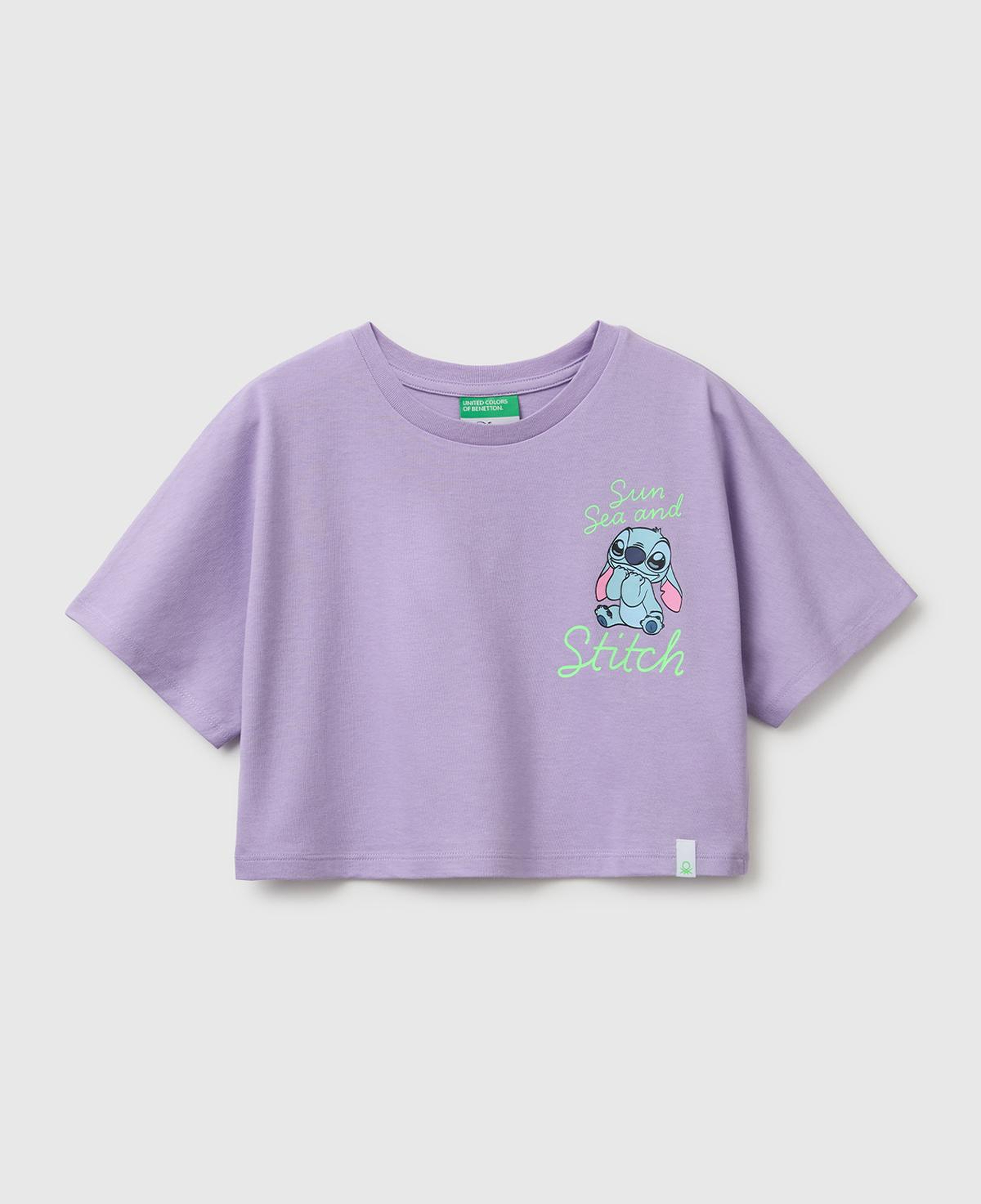 Kız Çocuk Lila Lilo & Stitch Baskı Detaylı Crop T-Shirt