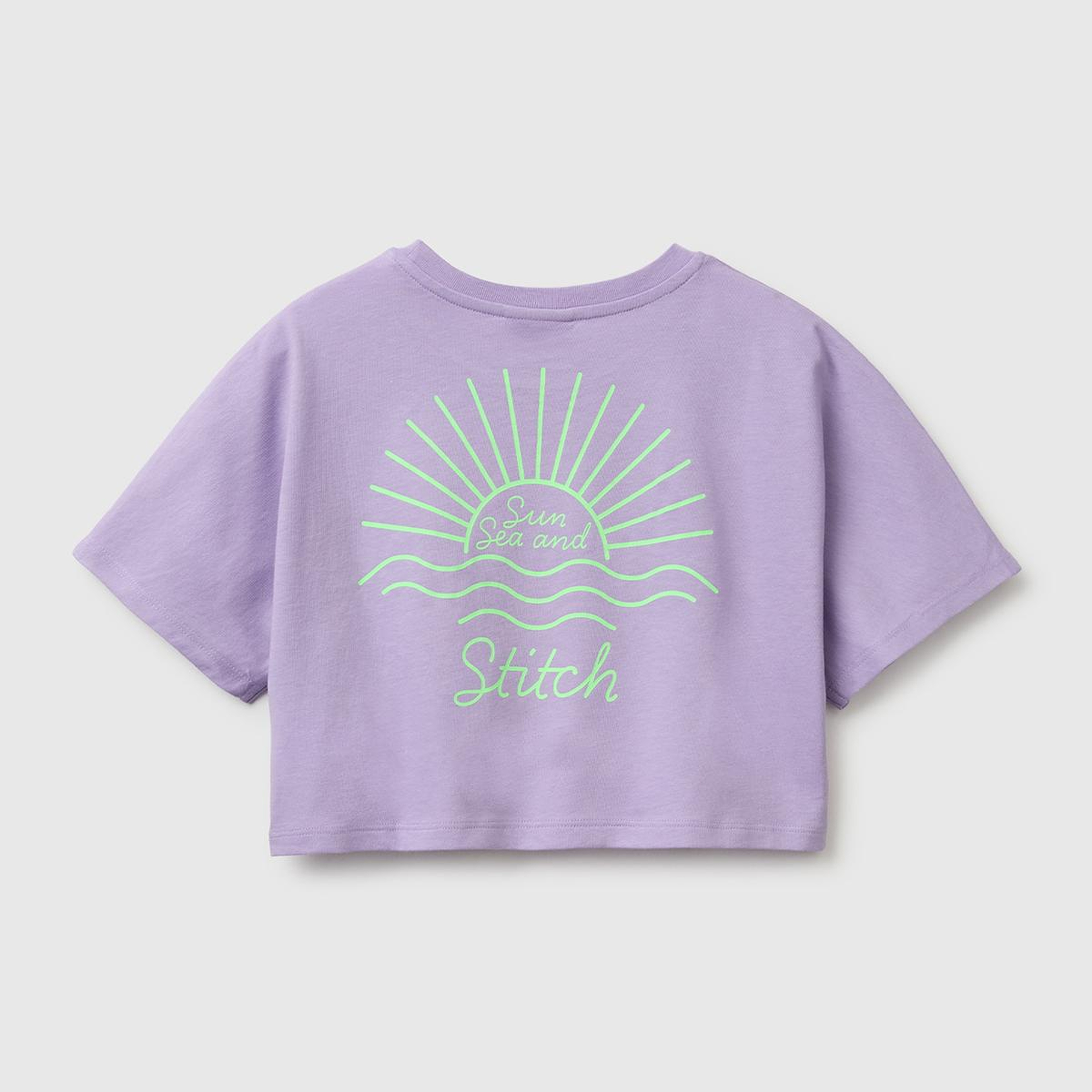 Kız Çocuk Lila Lilo & Stitch Baskı Detaylı Crop T-Shirt