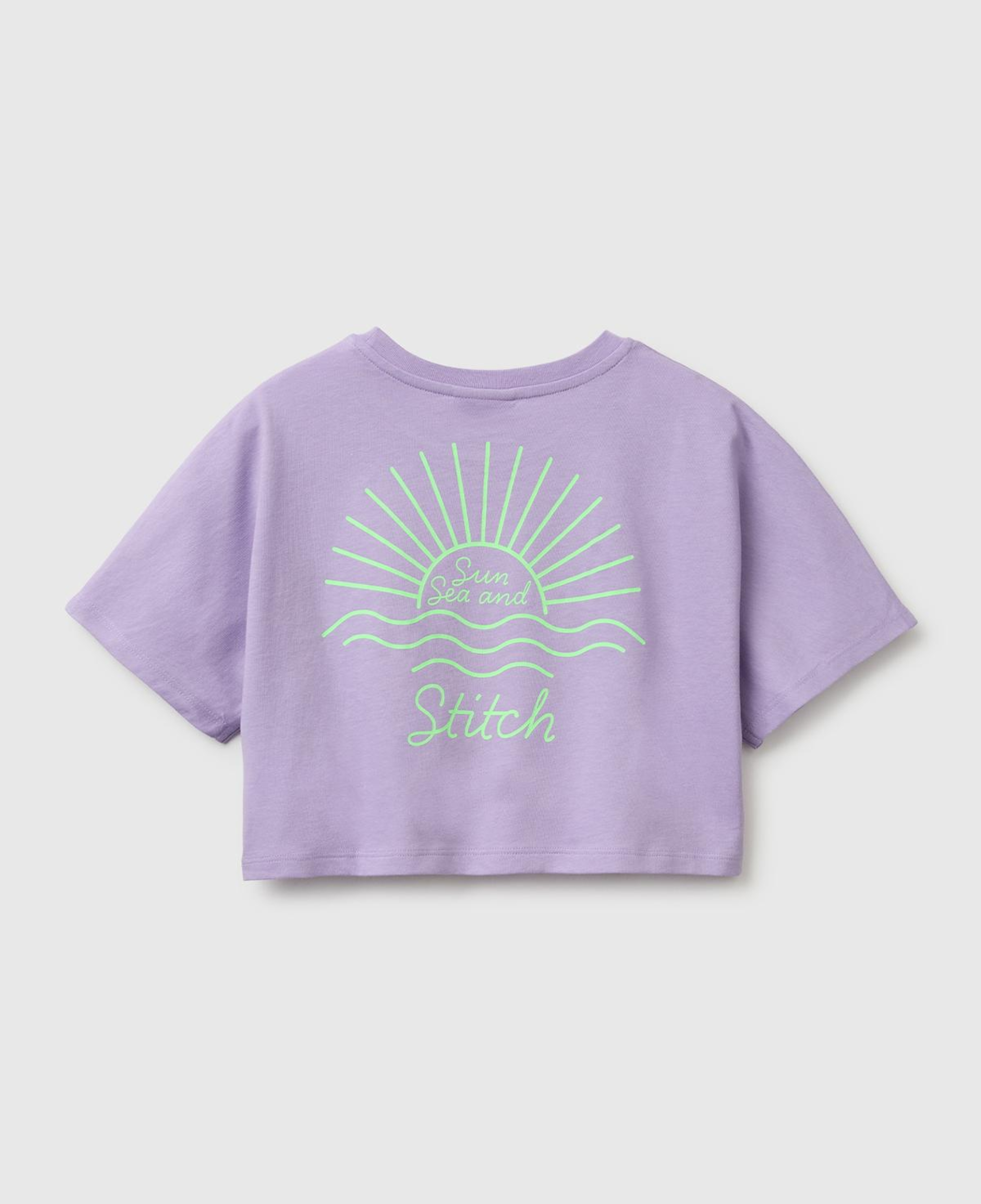 Kız Çocuk Lila Lilo & Stitch Baskı Detaylı Crop T-Shirt