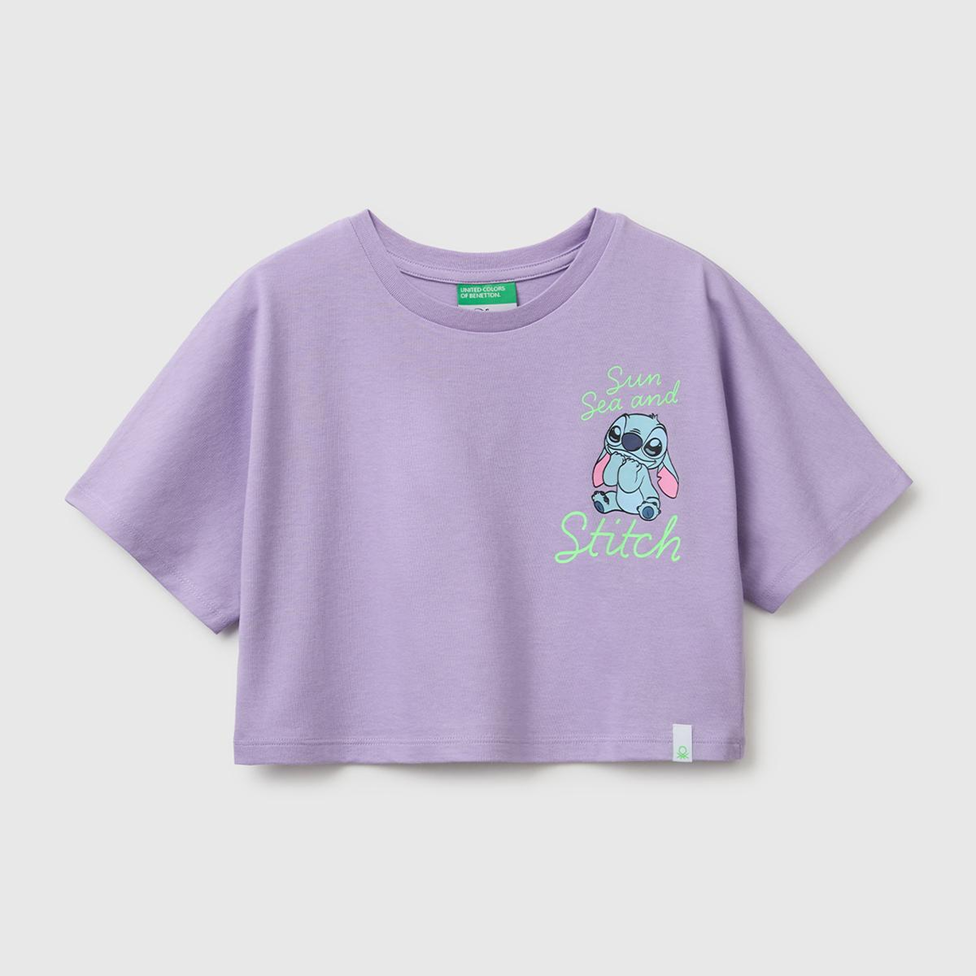 Kız Çocuk Lila Lilo & Stitch Baskı Detaylı Crop T-Shirt
