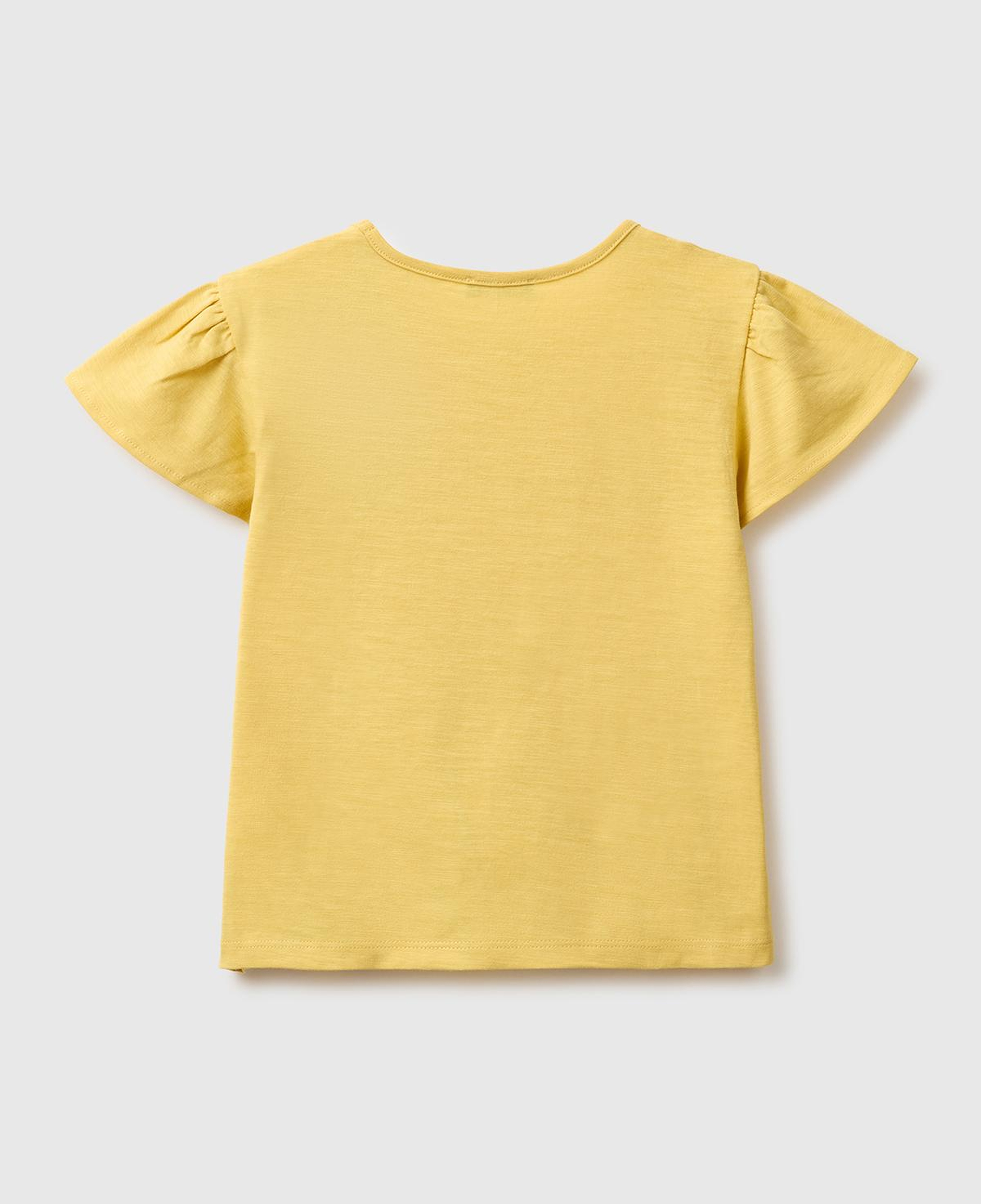 Kız Çocuk Hardal Sarısı Baskı ve Püskül Detaylı Regular Fit T-Shirt