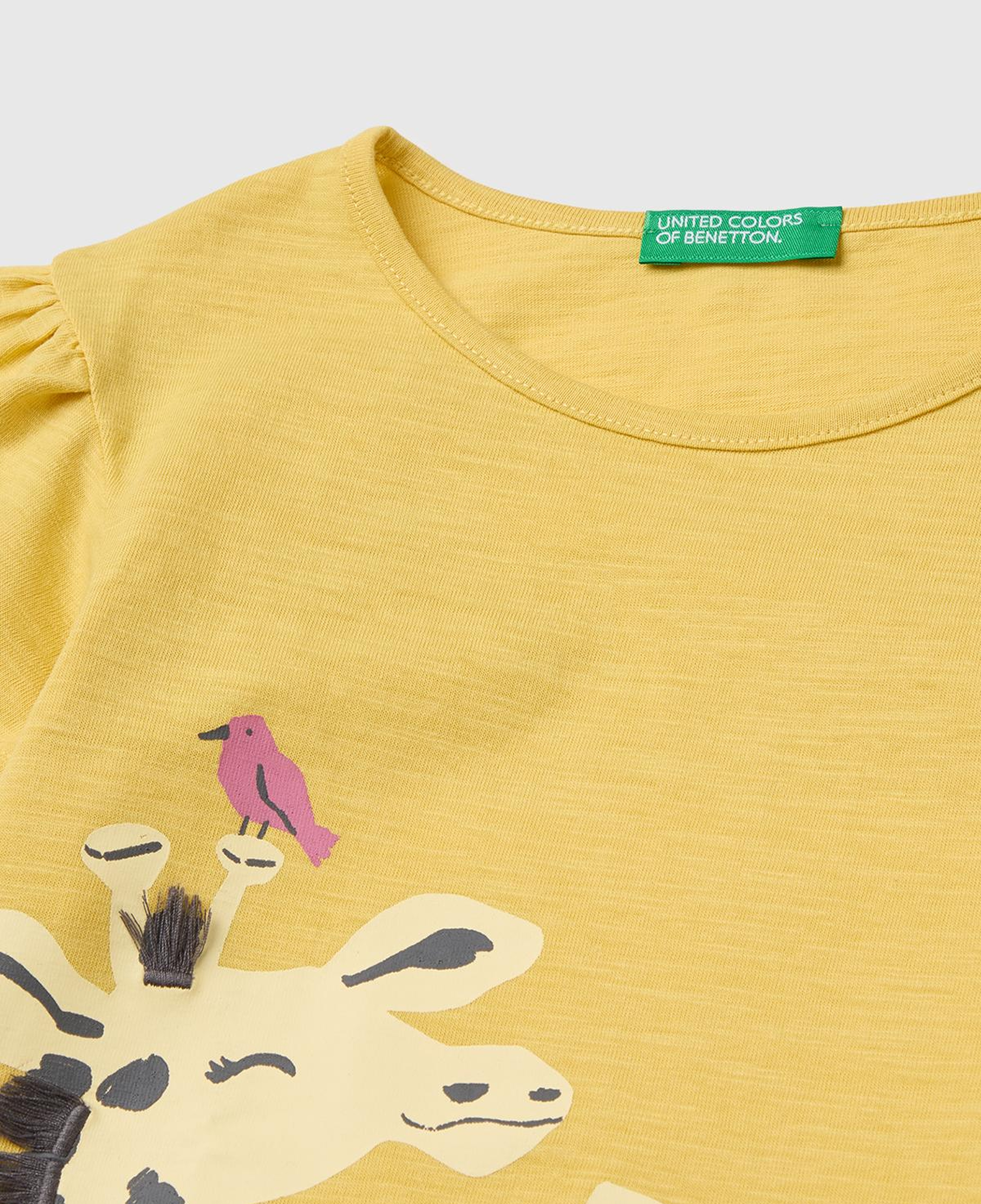 Kız Çocuk Hardal Sarısı Baskı ve Püskül Detaylı Regular Fit T-Shirt