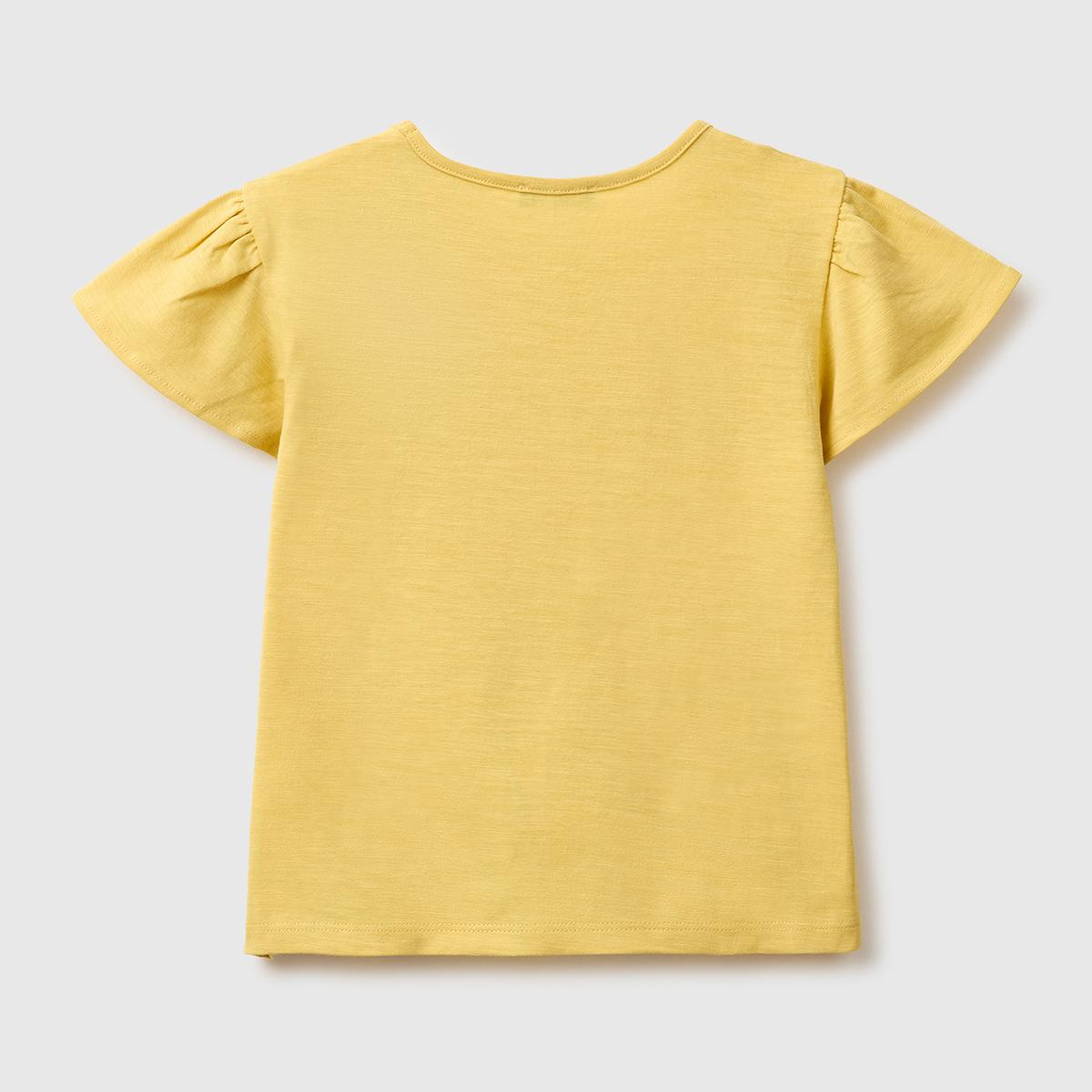 Kız Çocuk Hardal Sarısı Baskı ve Püskül Detaylı Regular Fit T-Shirt