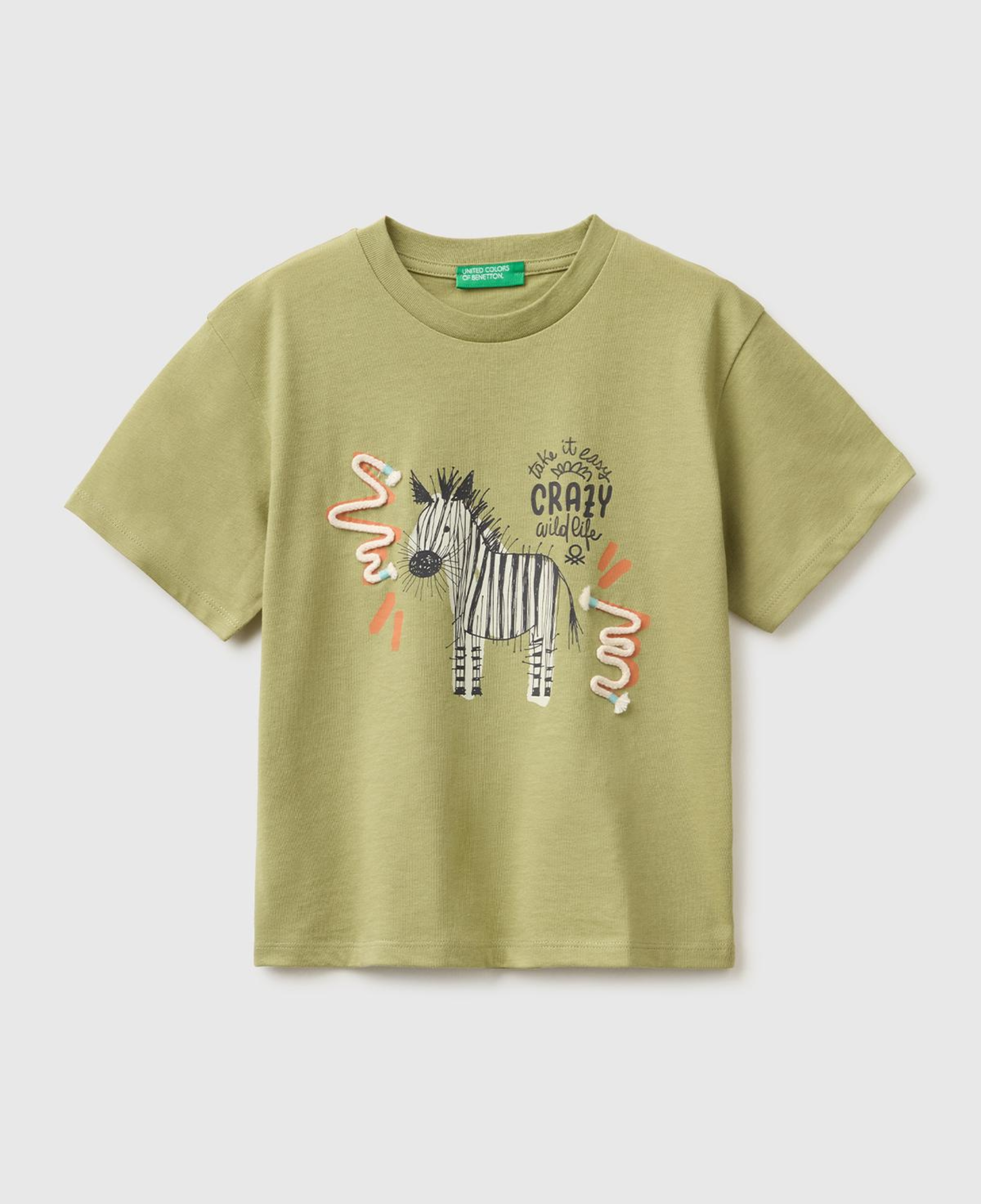 Erkek Çocuk Haki Baskı ve Aplike Detaylı Bisiklet Yaka T-Shirt