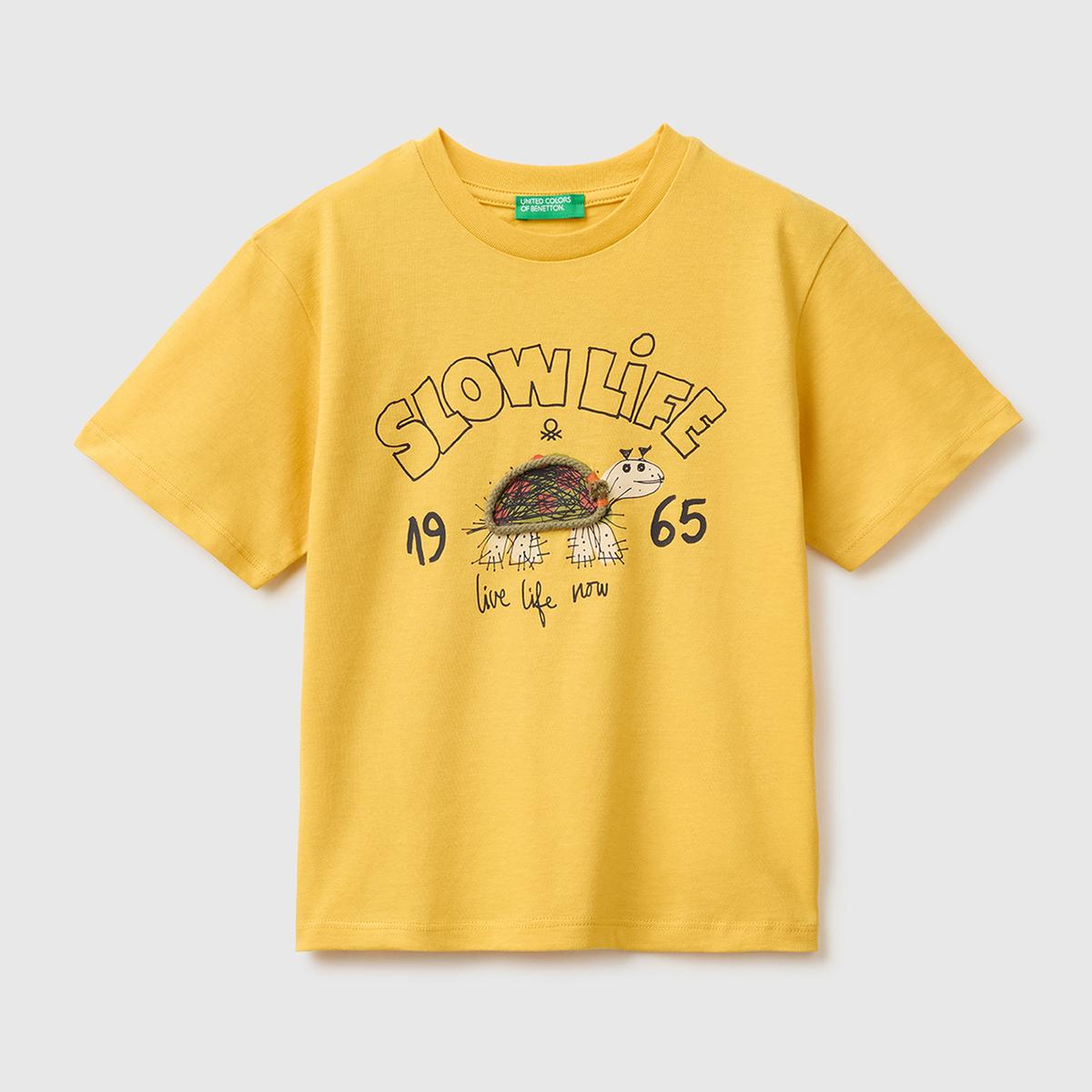 Erkek Çocuk Hardal Sarısı Baskı ve Aplike Detaylı Bisiklet Yaka T-Shirt