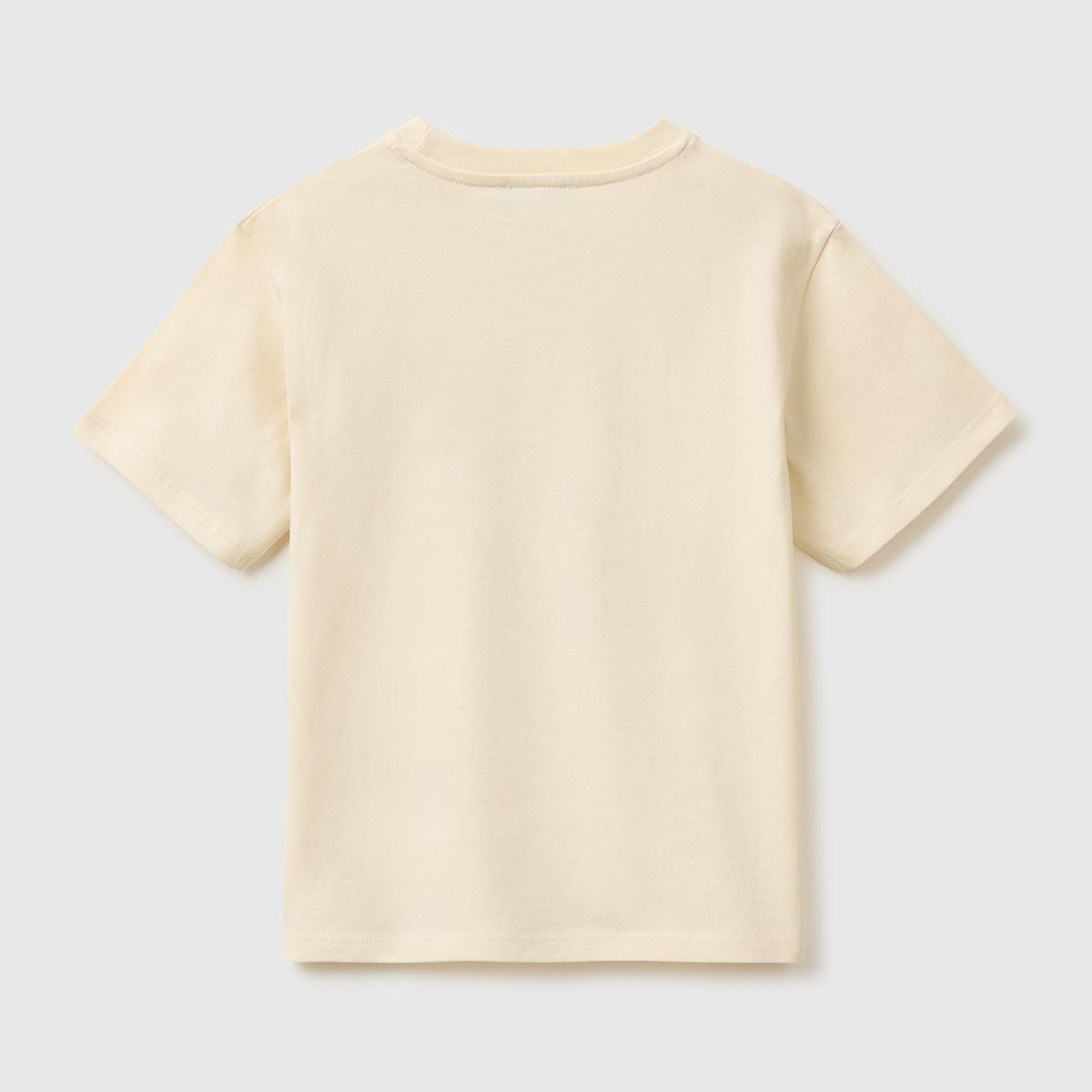 Erkek Çocuk Krem Baskı ve Aplike Detaylı Bisiklet Yaka T-Shirt