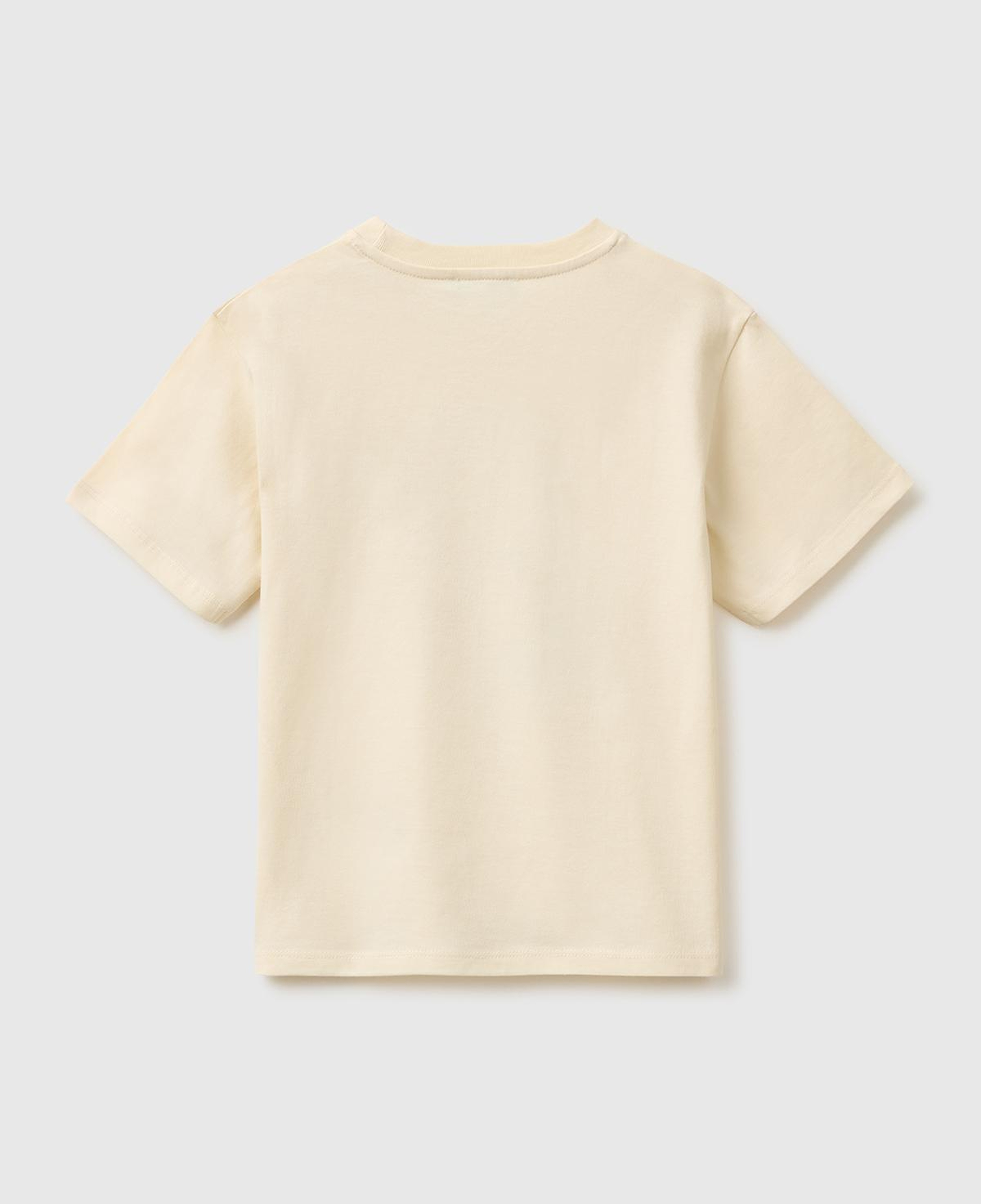 Erkek Çocuk Krem Baskı ve Aplike Detaylı Bisiklet Yaka T-Shirt