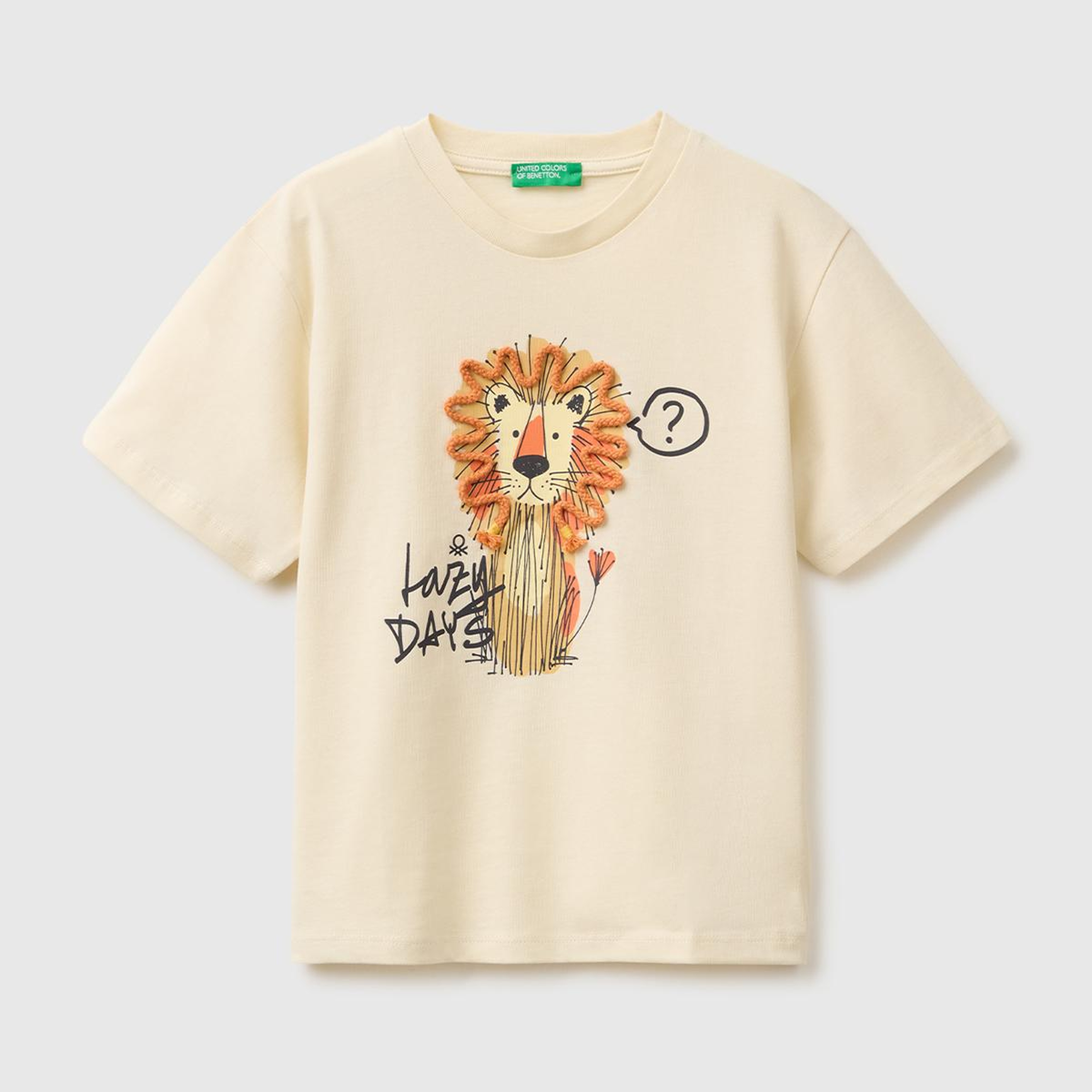 Erkek Çocuk Krem Baskı ve Aplike Detaylı Bisiklet Yaka T-Shirt