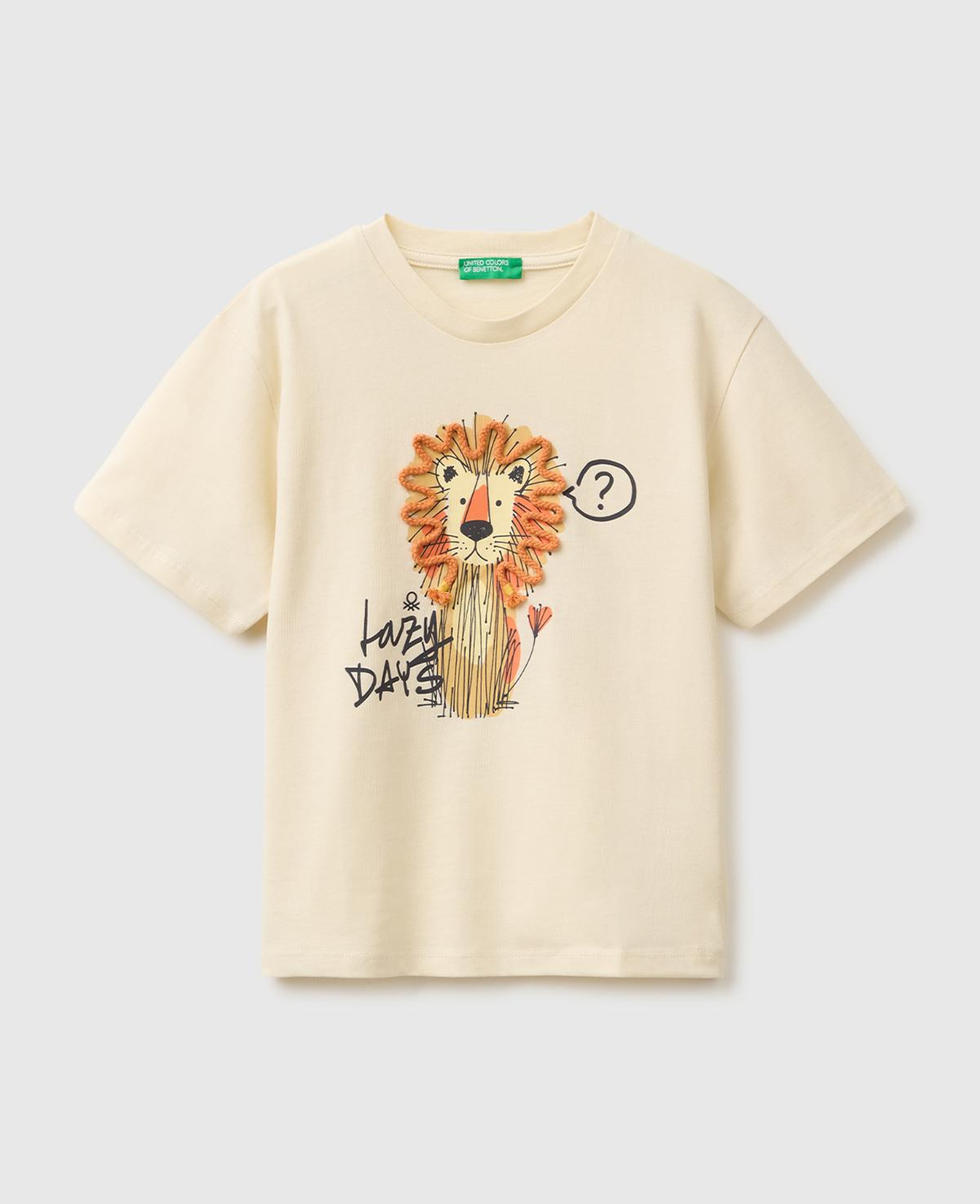 Erkek Çocuk Krem Baskı ve Aplike Detaylı Bisiklet Yaka T-Shirt