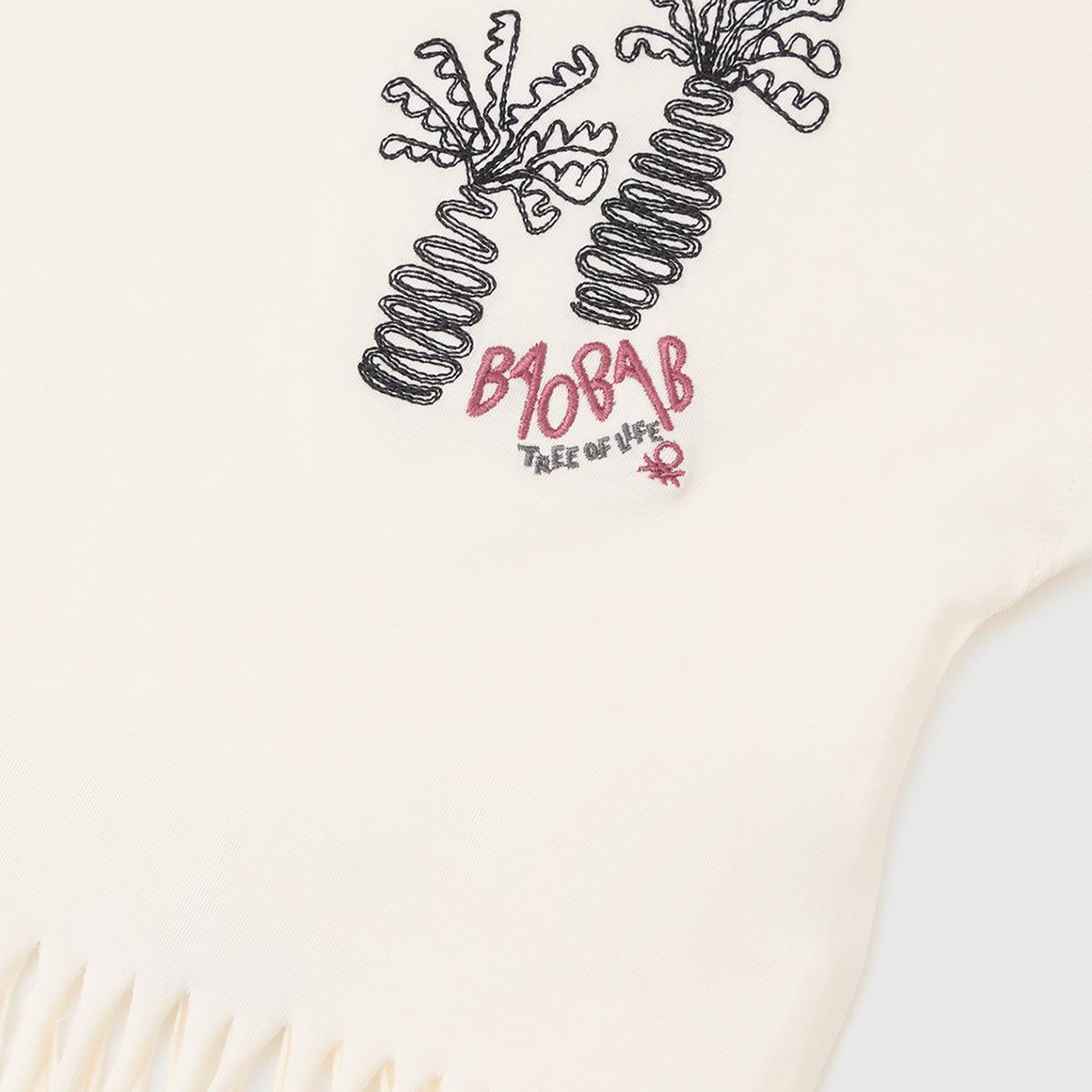 Kız Çocuk Ekru Eteği Püskül Detaylı Kimono Kollu T-Shirt