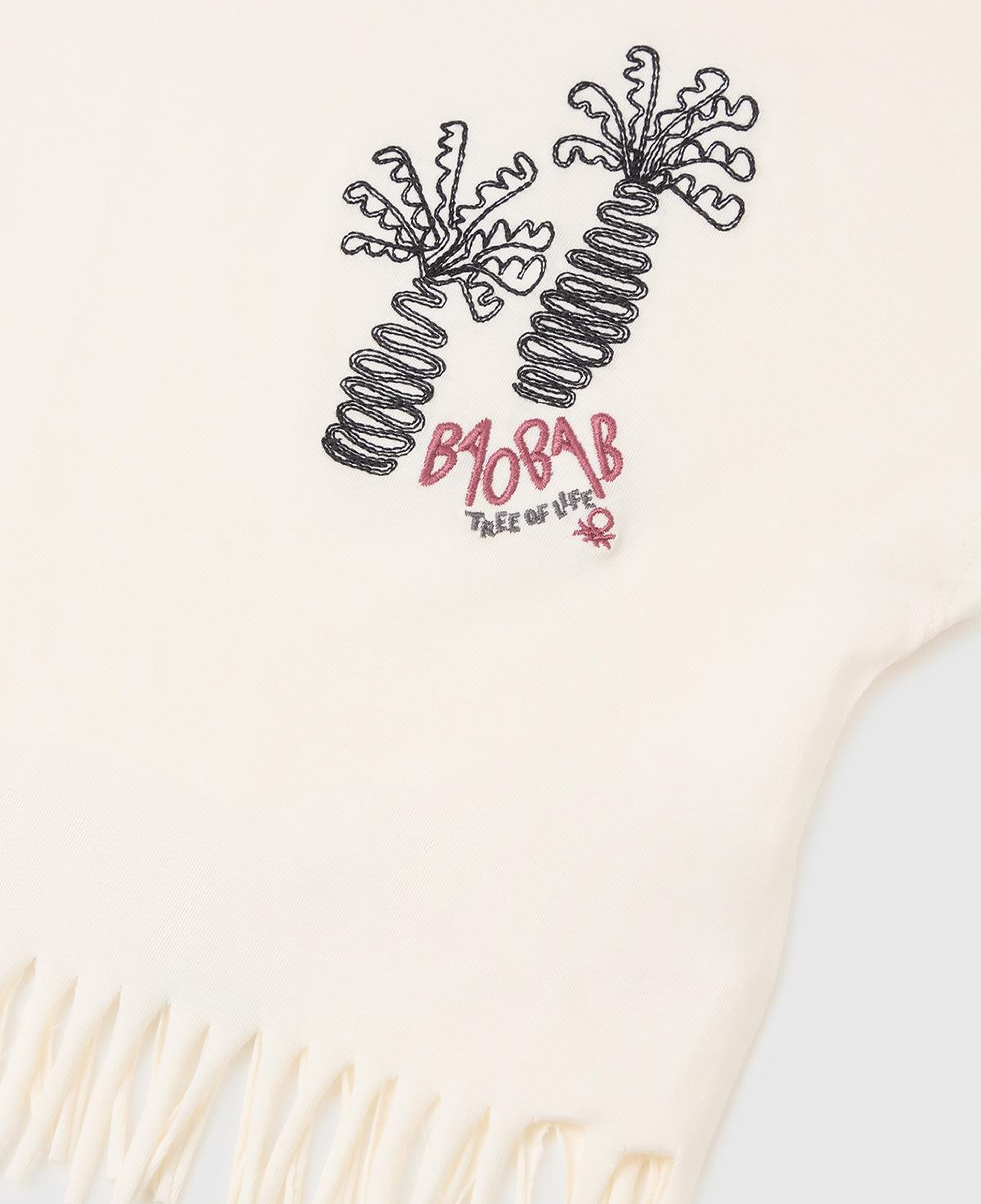 Kız Çocuk Ekru Eteği Püskül Detaylı Kimono Kollu T-Shirt