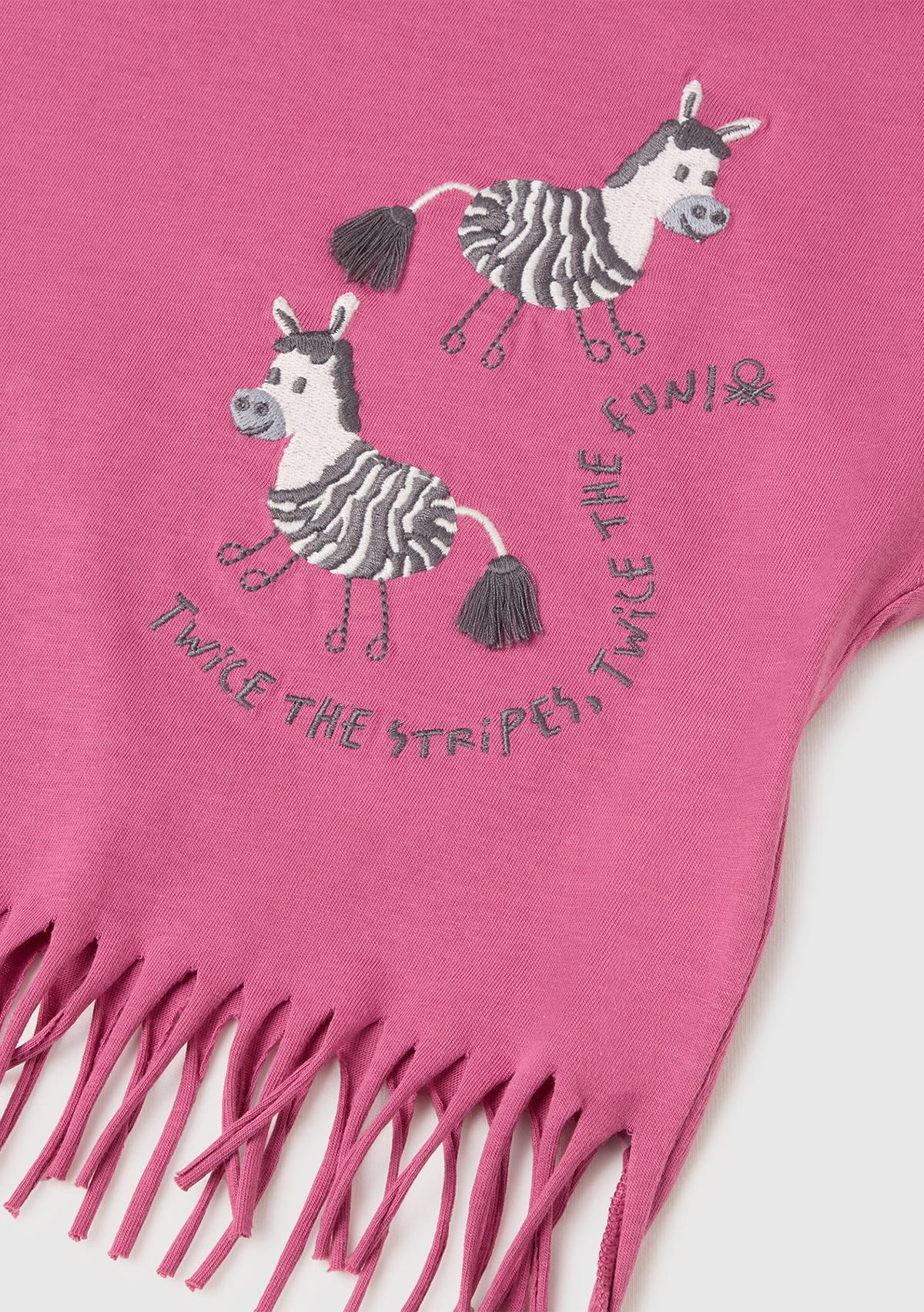 Kız Çocuk Gül Kurusu Eteği Püskül Detaylı Kimono Kollu T-Shirt