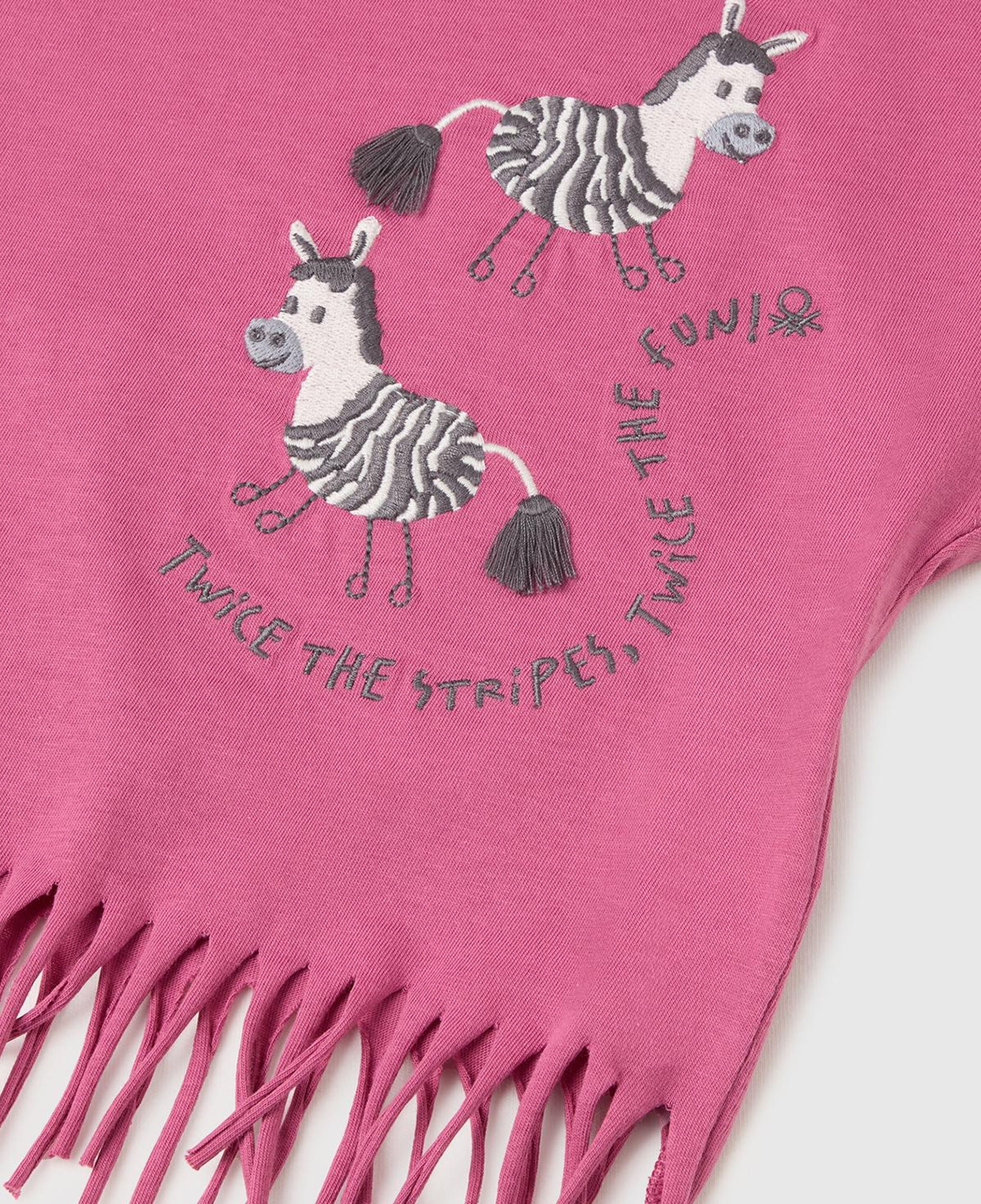 Kız Çocuk Gül Kurusu Eteği Püskül Detaylı Kimono Kollu T-Shirt