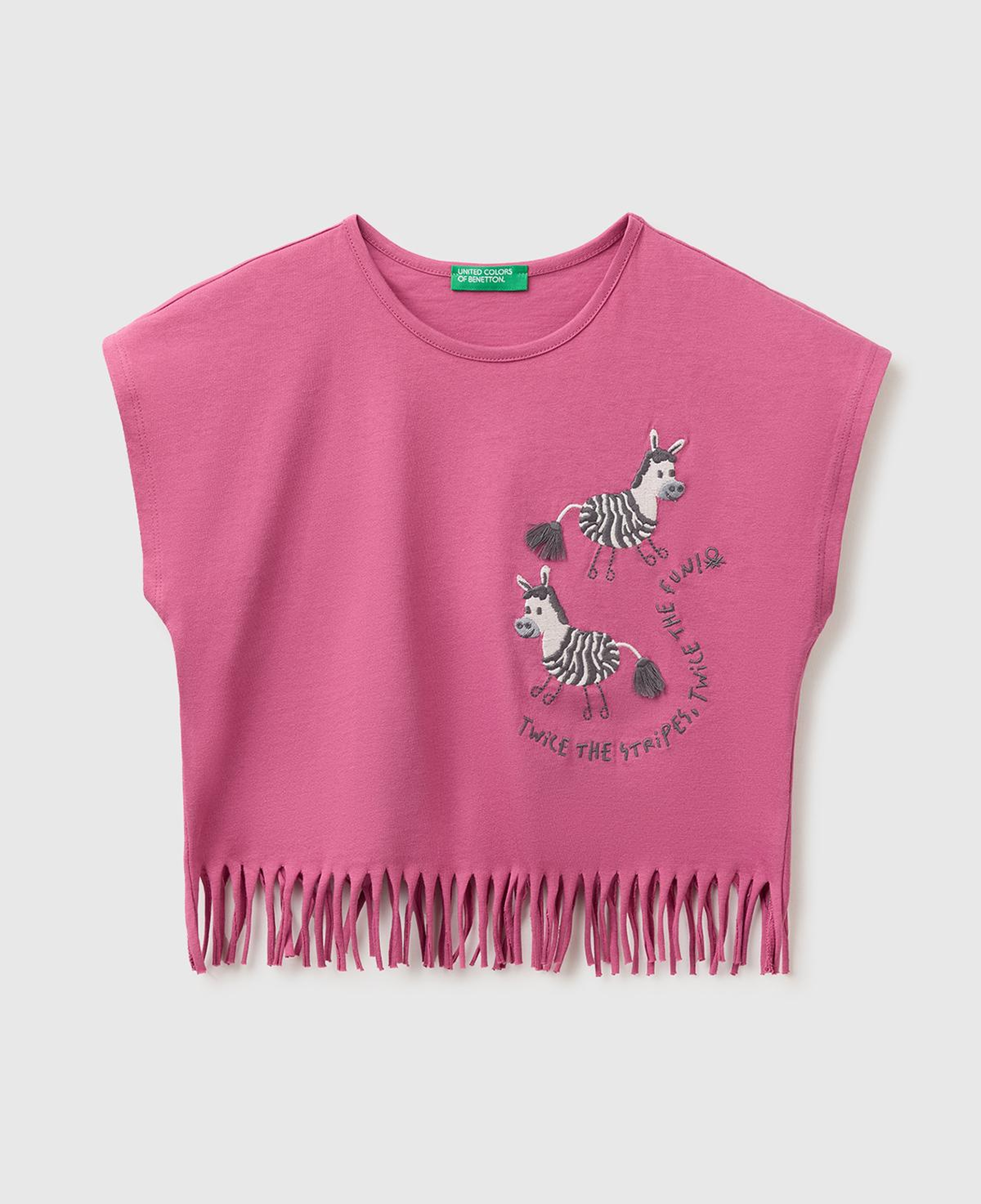 Kız Çocuk Gül Kurusu Eteği Püskül Detaylı Kimono Kollu T-Shirt
