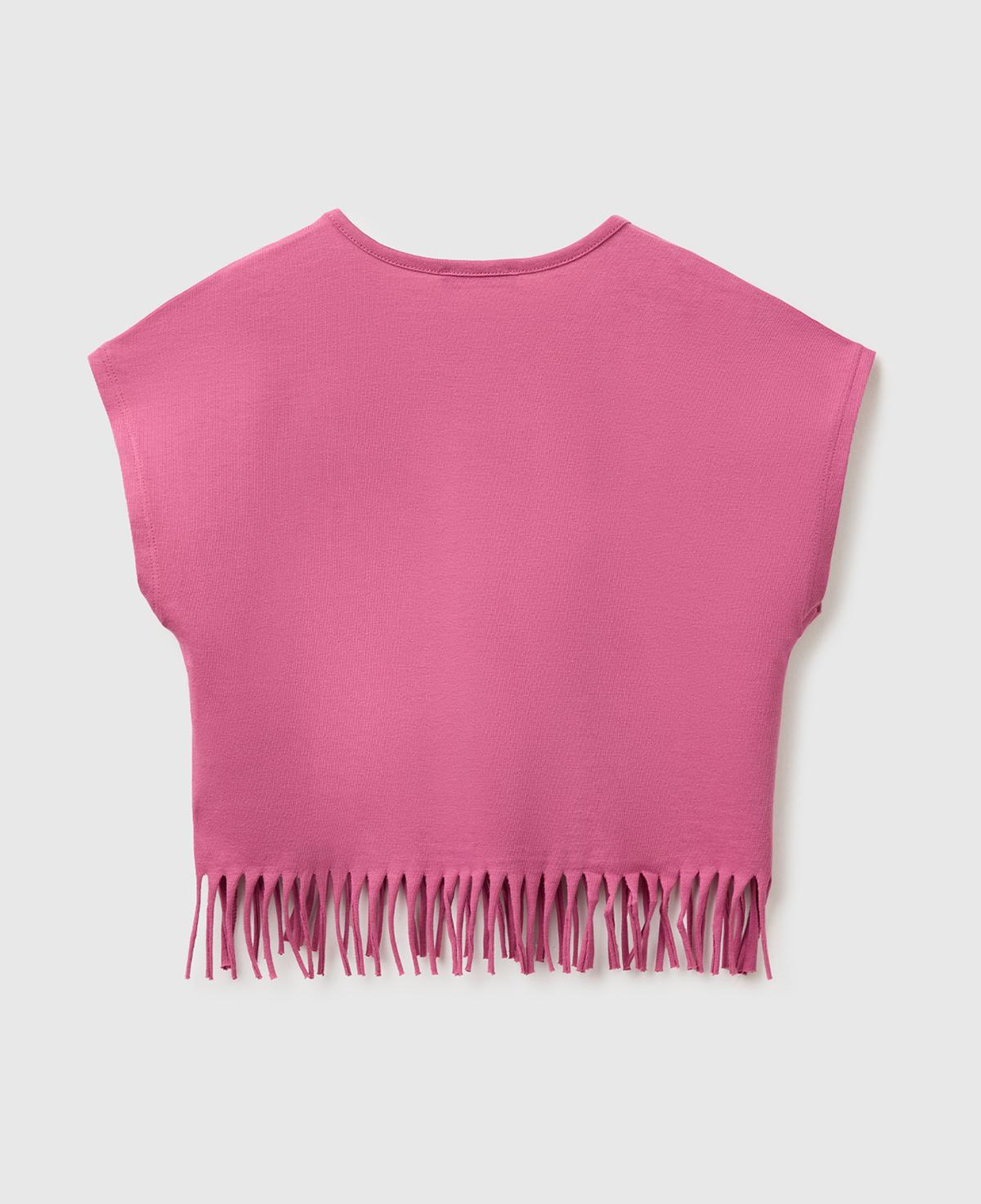 Kız Çocuk Gül Kurusu Eteği Püskül Detaylı Kimono Kollu T-Shirt