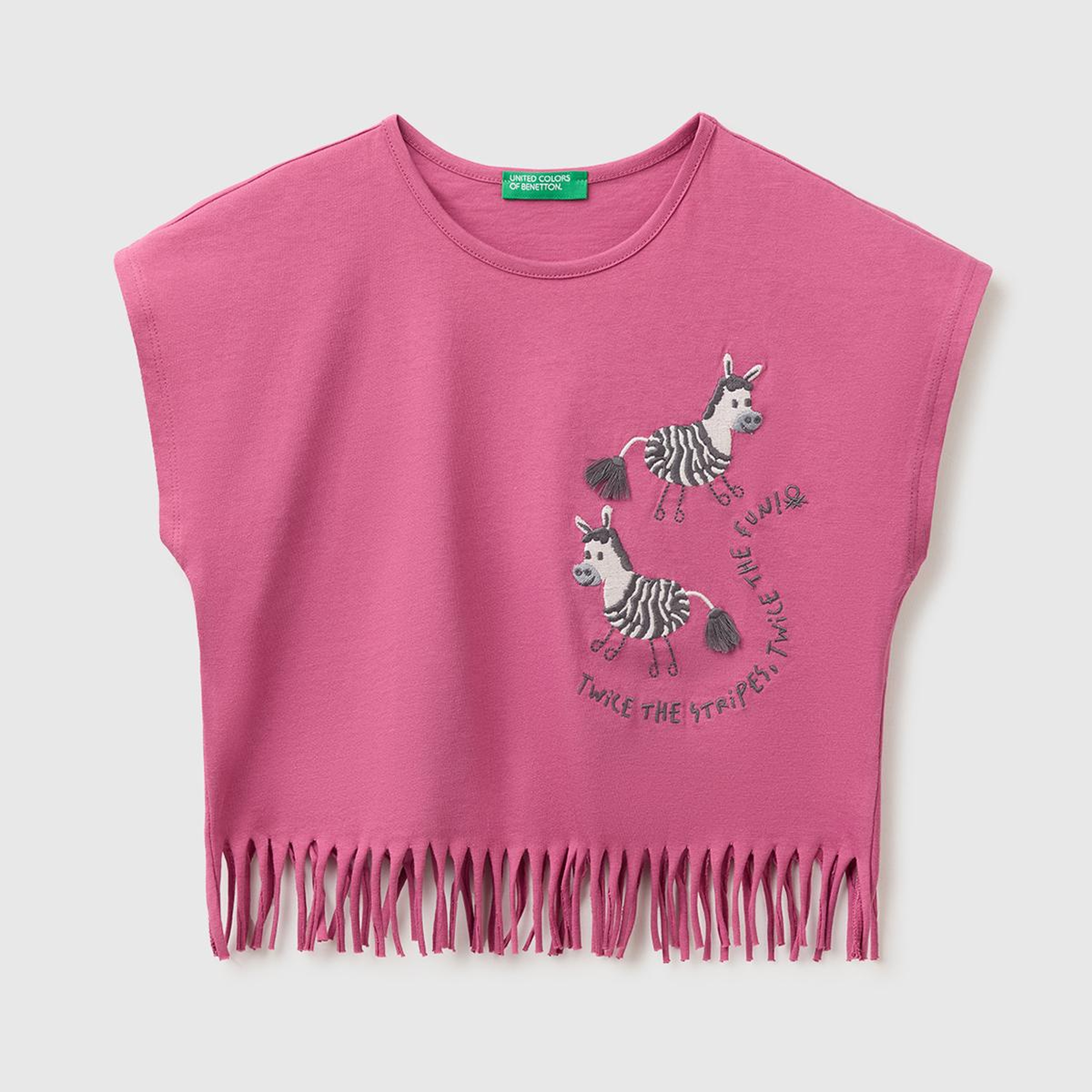 Kız Çocuk Gül Kurusu Eteği Püskül Detaylı Kimono Kollu T-Shirt