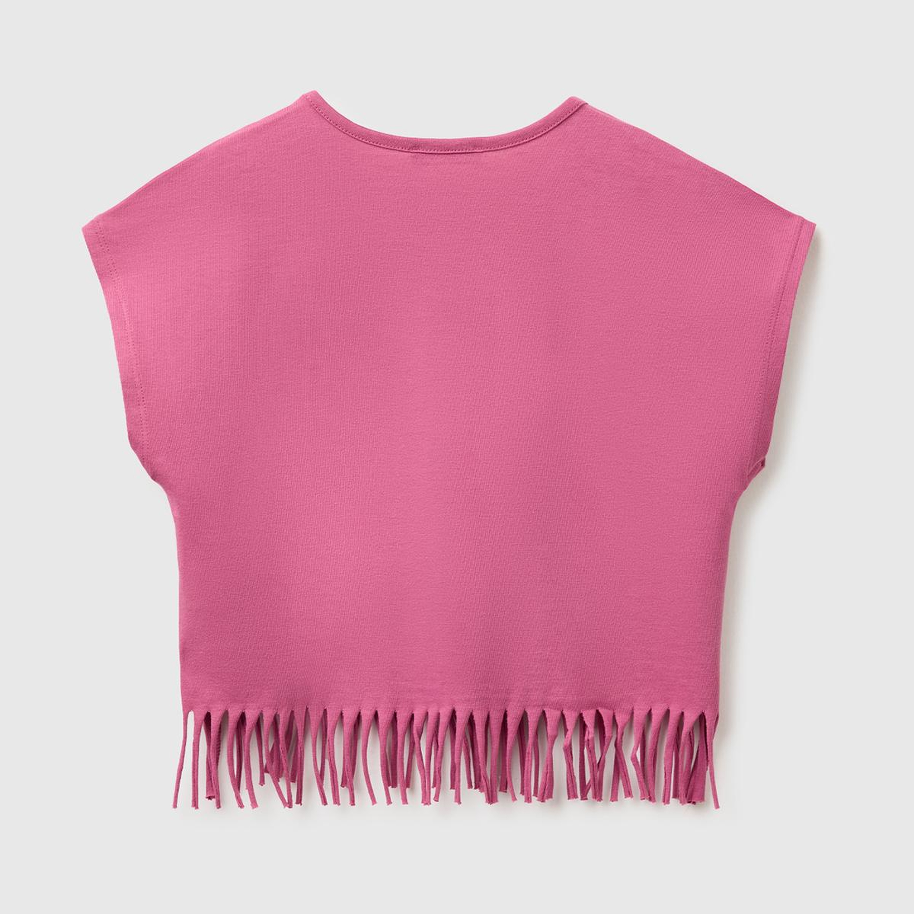 Kız Çocuk Gül Kurusu Eteği Püskül Detaylı Kimono Kollu T-Shirt