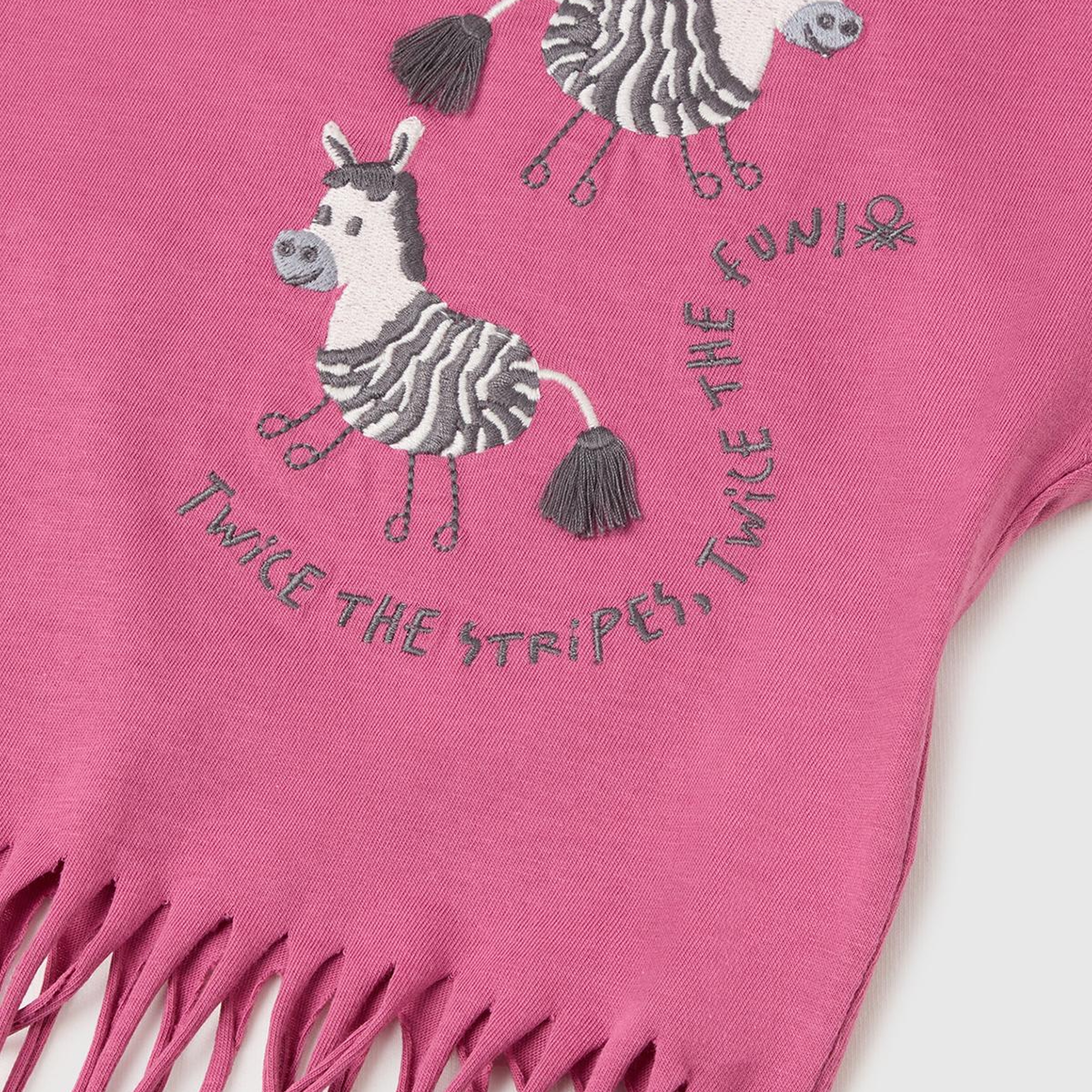 Kız Çocuk Gül Kurusu Eteği Püskül Detaylı Kimono Kollu T-Shirt