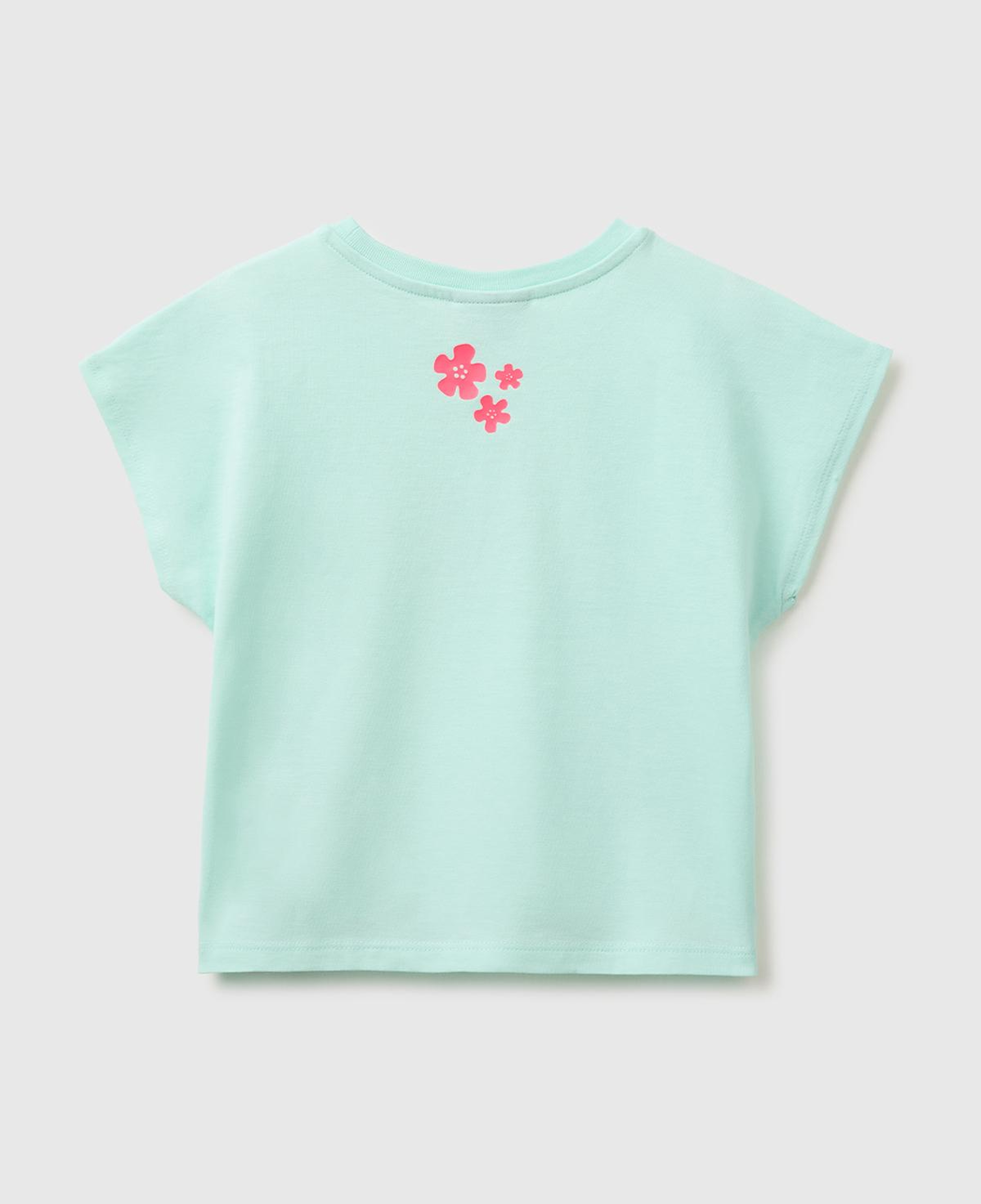 Kız Çocuk Su Yeşili Lilo & Stitch Baskı Detaylı Bisiklet Yaka T-Shirt