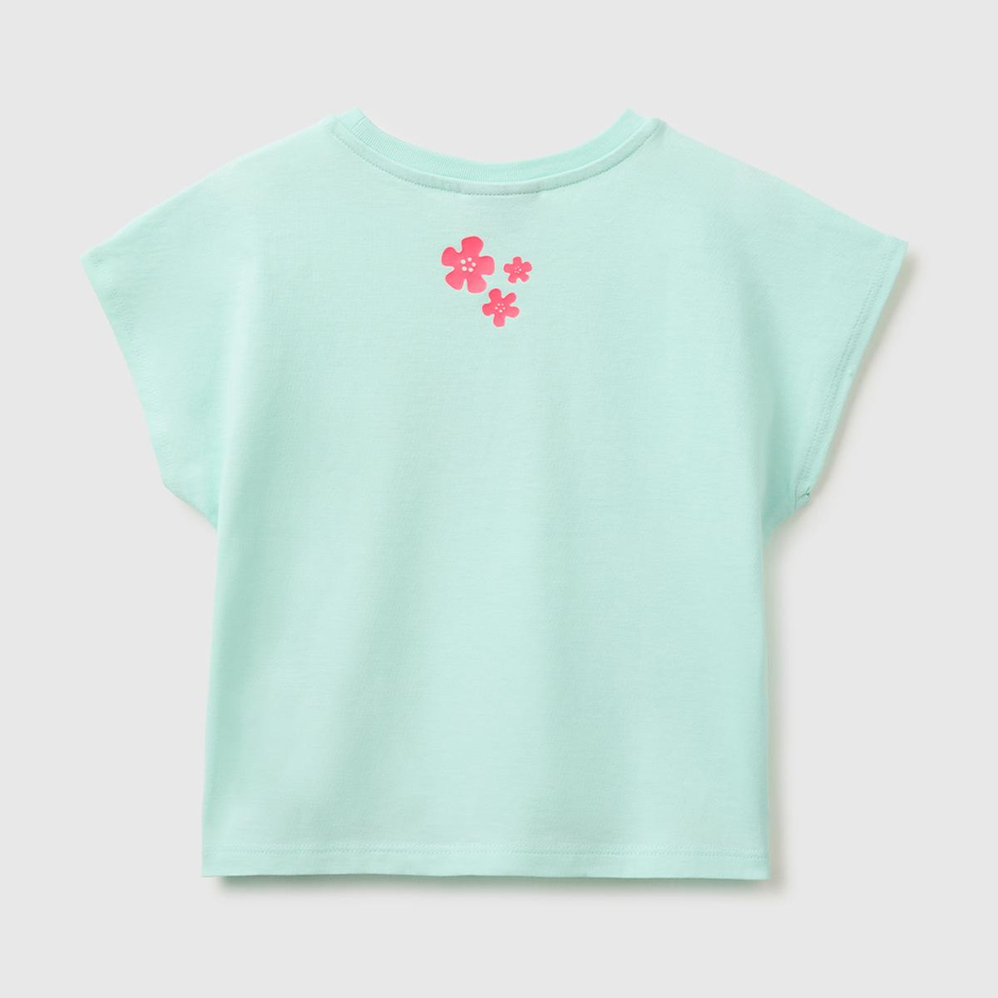 Kız Çocuk Su Yeşili Lilo & Stitch Baskı Detaylı Bisiklet Yaka T-Shirt