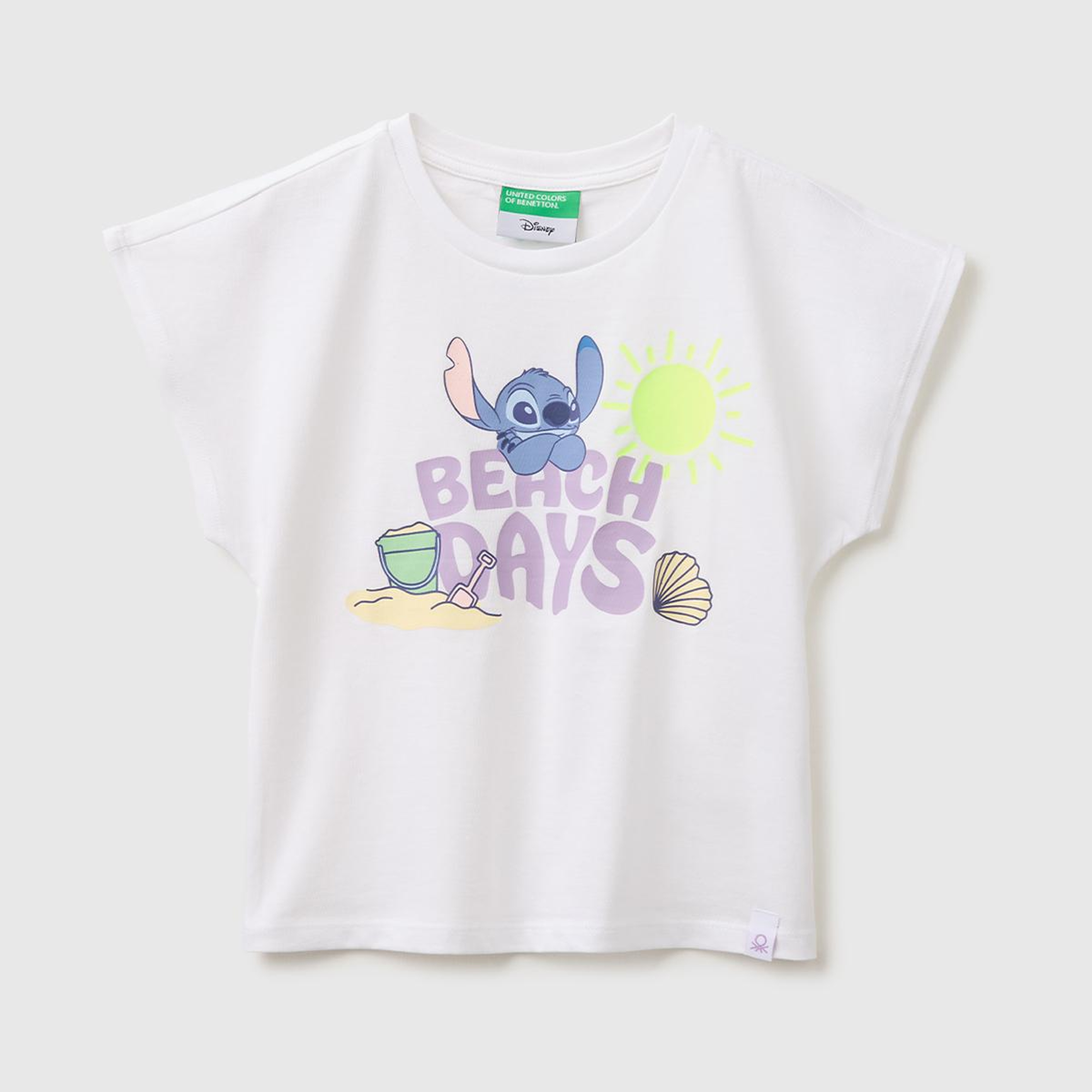 Kız Çocuk Beyaz Lilo & Stitch Baskı Detaylı Bisiklet Yaka T-Shirt
