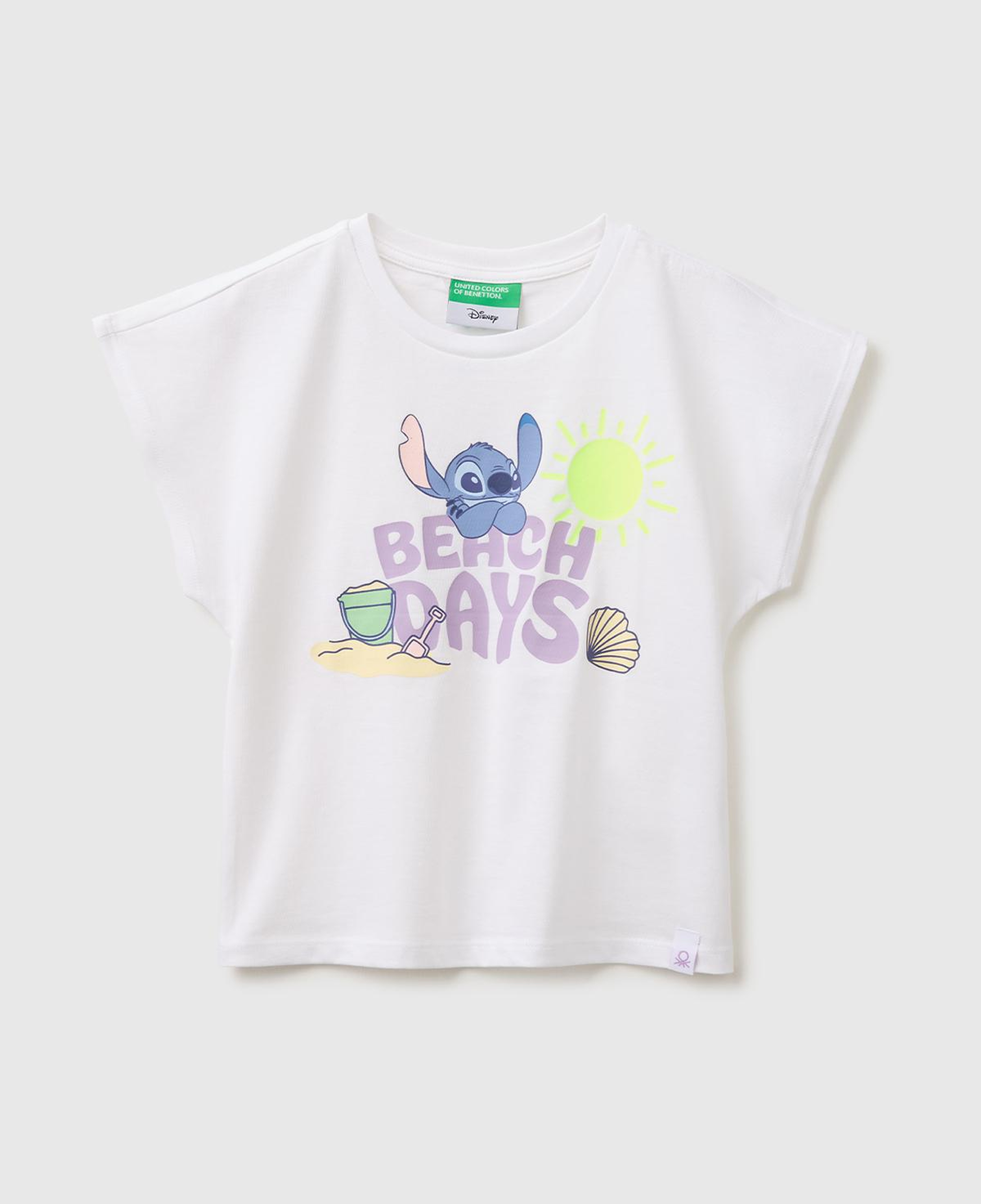 Kız Çocuk Beyaz Lilo & Stitch Baskı Detaylı Bisiklet Yaka T-Shirt