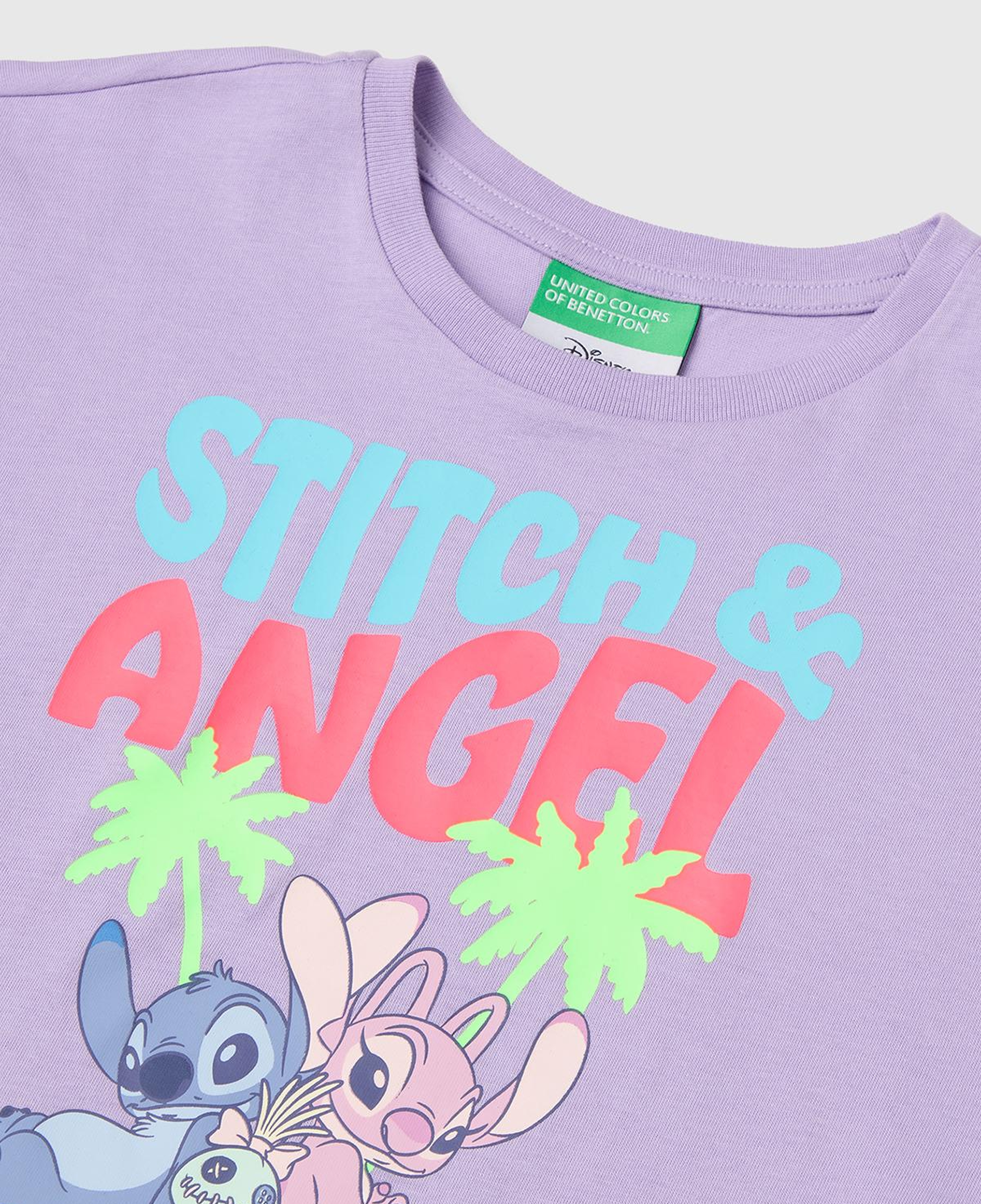 Kız Çocuk Lila Lilo & Stitch Baskı Detaylı Bisiklet Yaka T-Shirt