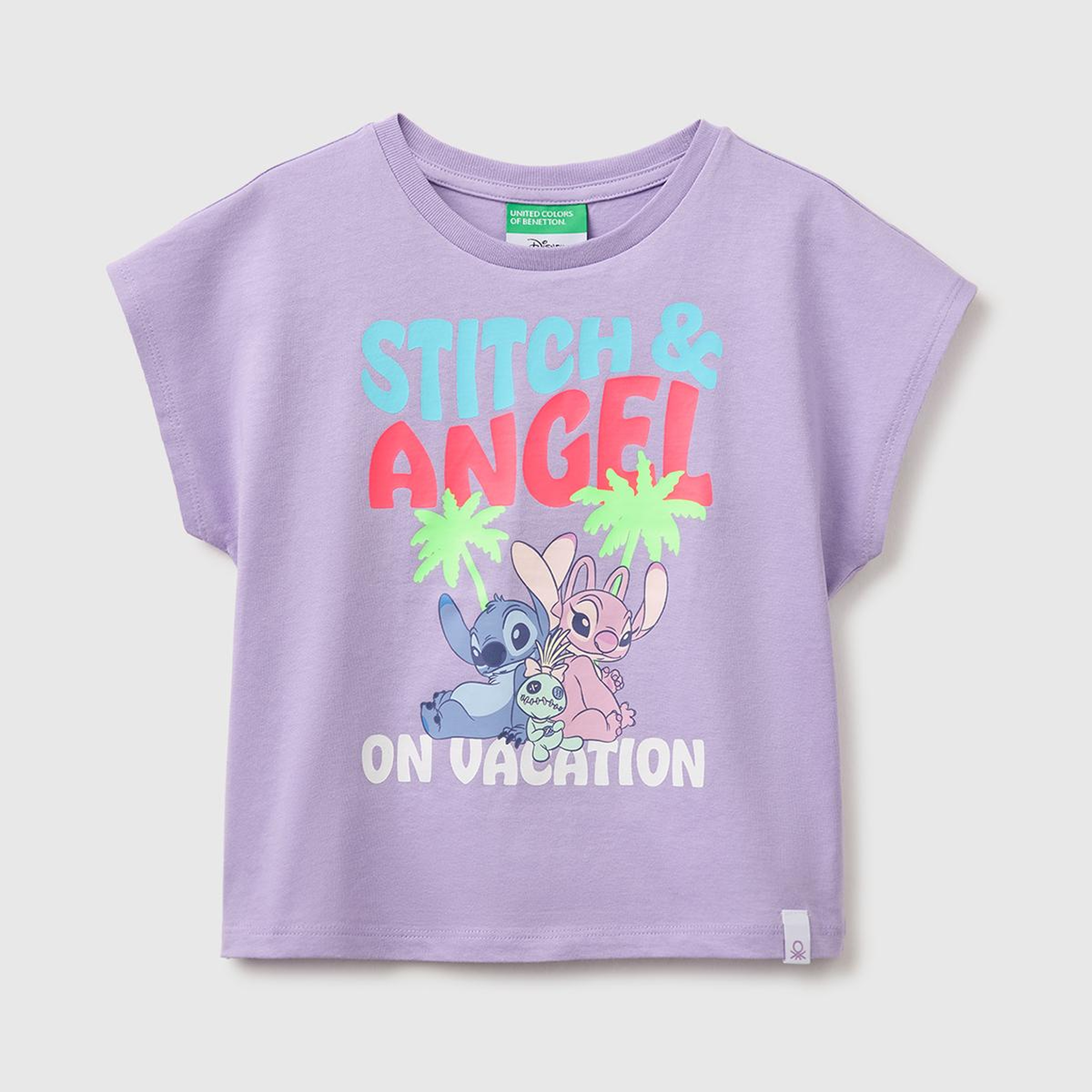 Kız Çocuk Lila Lilo & Stitch Baskı Detaylı Bisiklet Yaka T-Shirt