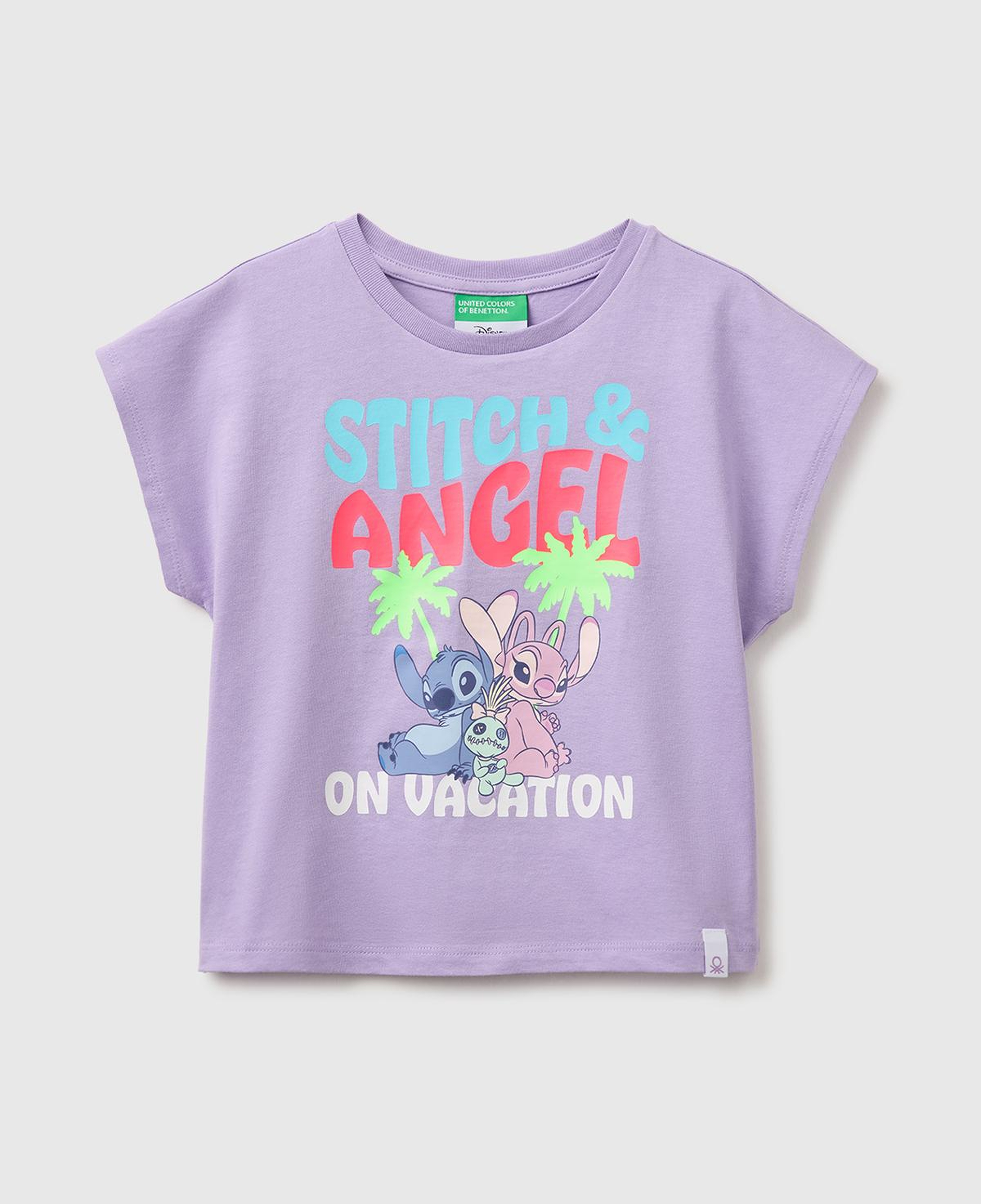 Kız Çocuk Lila Lilo & Stitch Baskı Detaylı Bisiklet Yaka T-Shirt