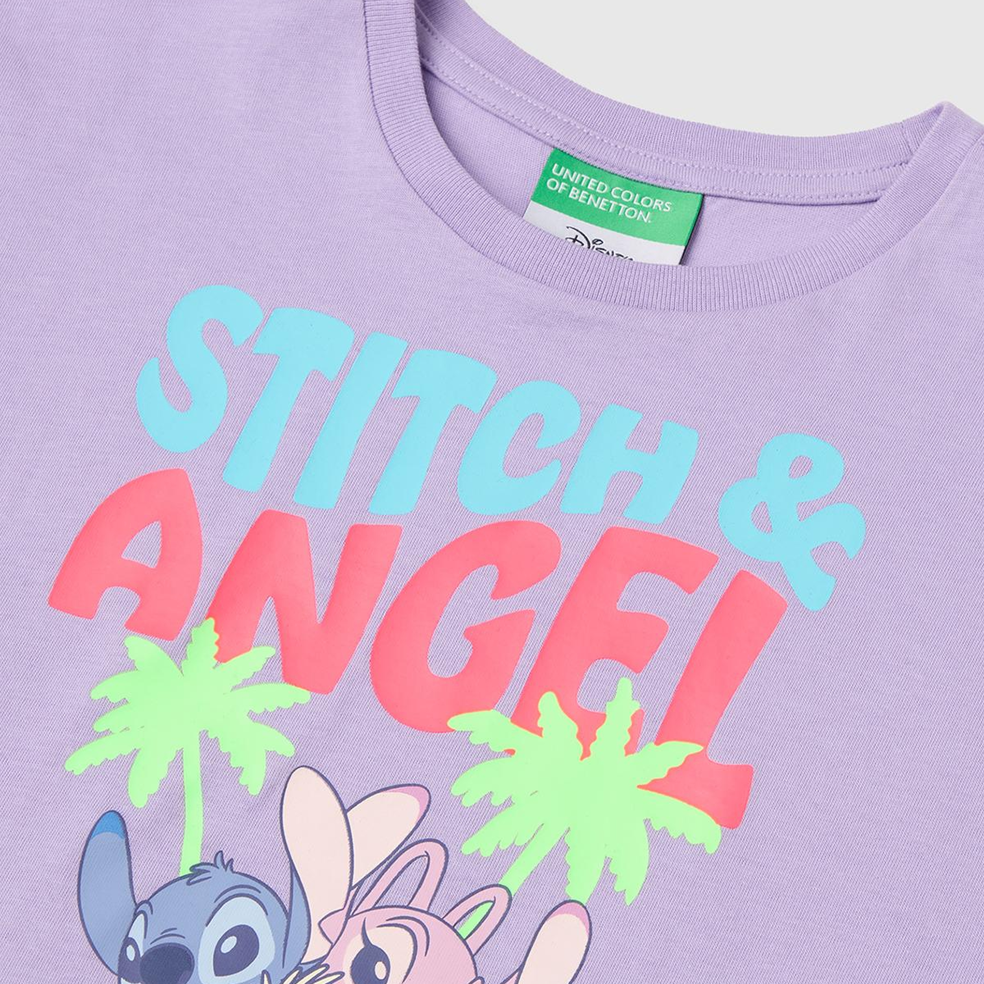 Kız Çocuk Lila Lilo & Stitch Baskı Detaylı Bisiklet Yaka T-Shirt