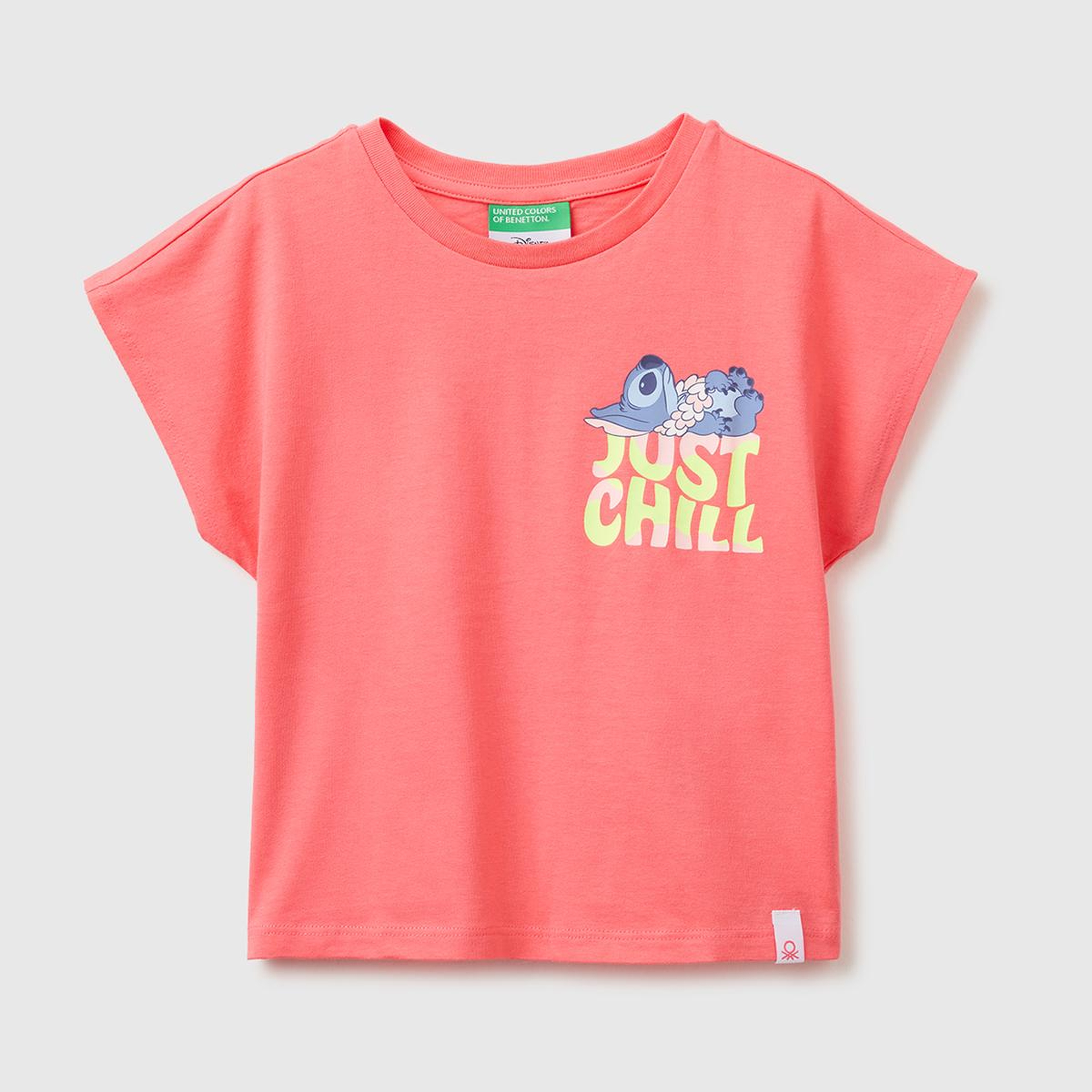 Kız Çocuk Mercan Lilo & Stitch Baskı Detaylı Bisiklet Yaka T-Shirt