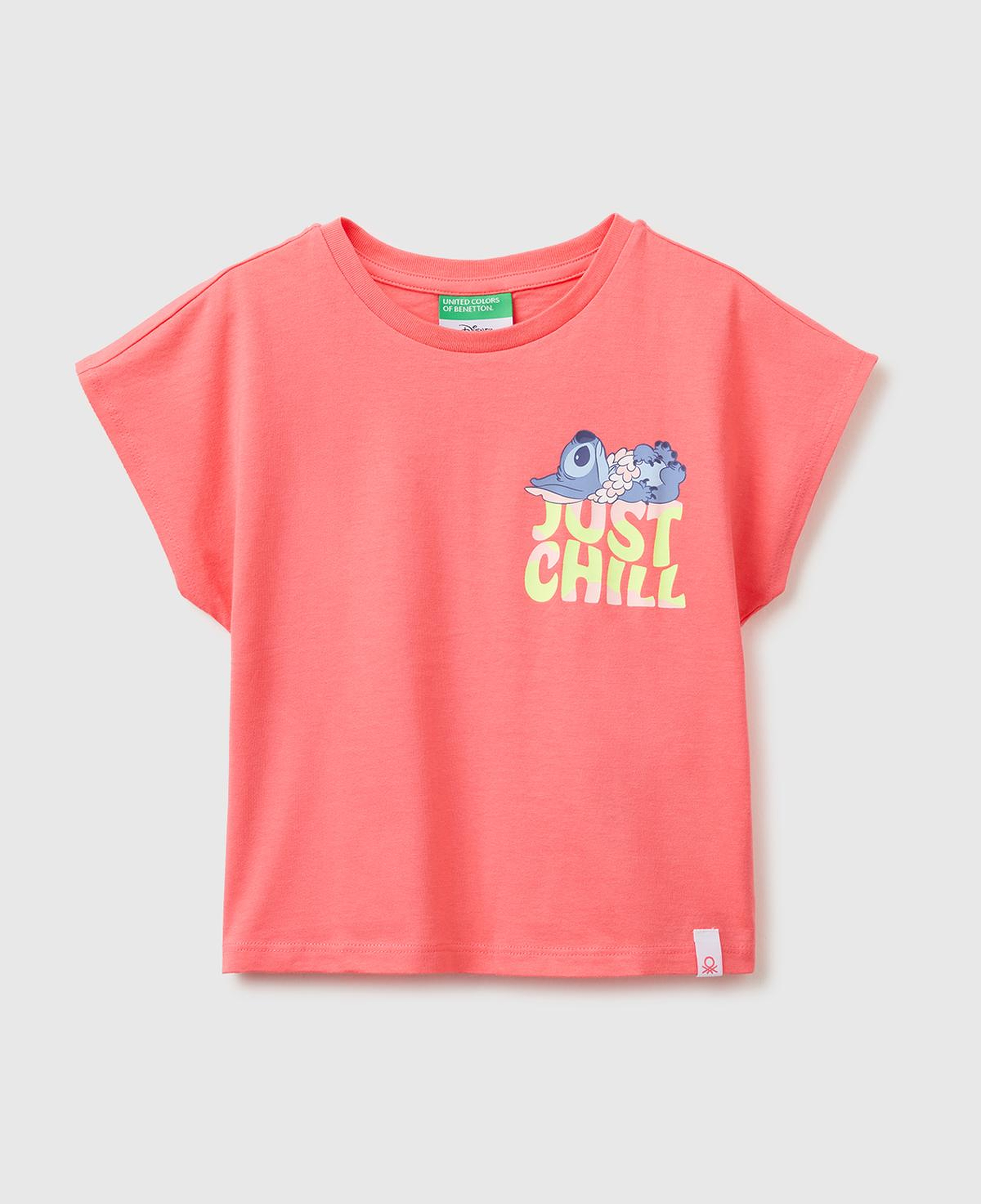Kız Çocuk Mercan Lilo & Stitch Baskı Detaylı Bisiklet Yaka T-Shirt