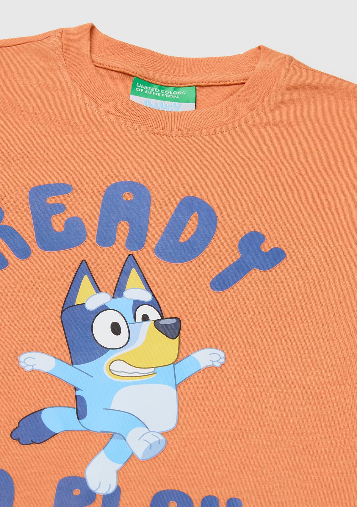 Erkek Çocuk Turuncu Bluey Baskı Detaylı Yuvarlak Yaka T-Shirt