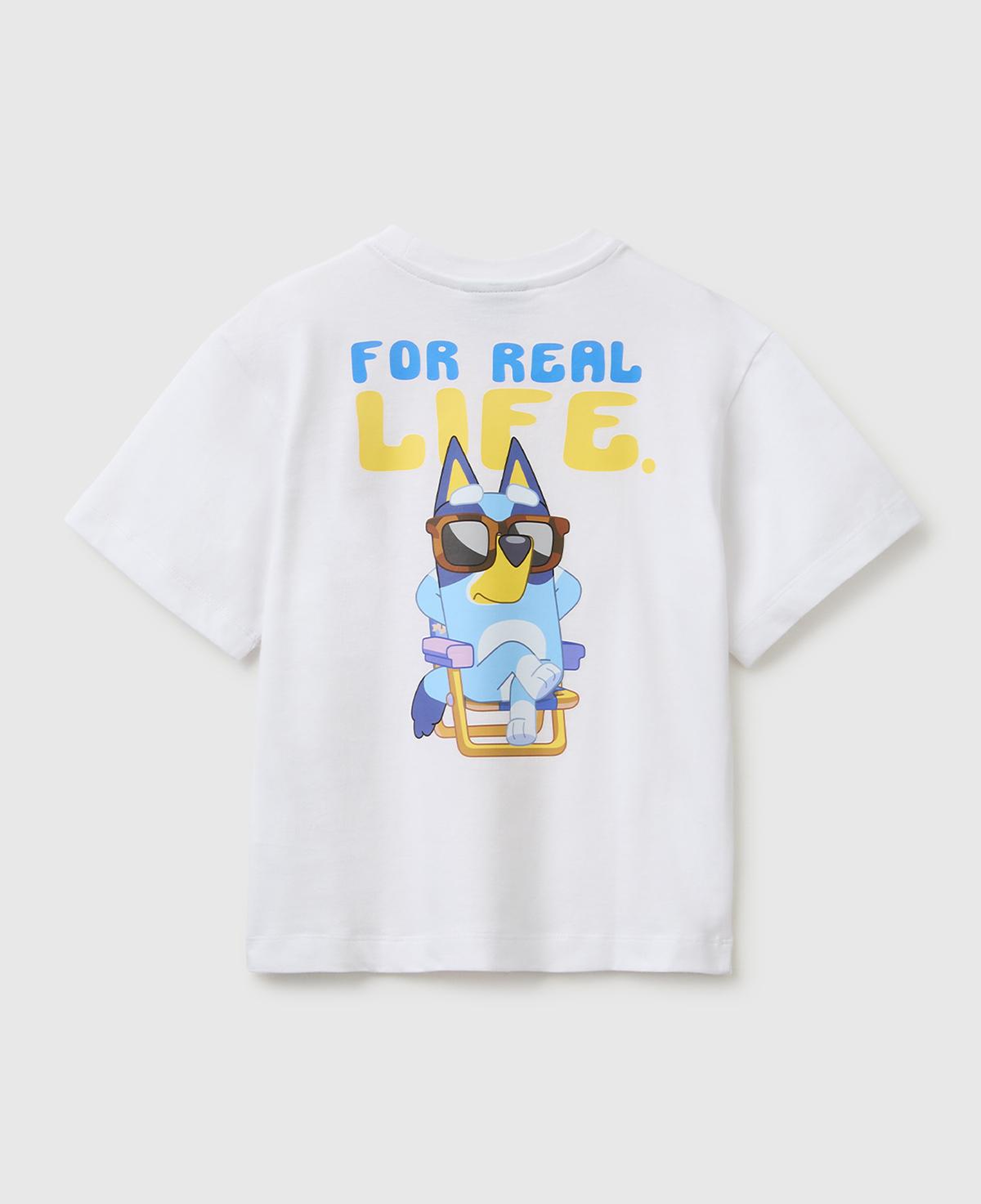 Erkek Çocuk Beyaz Bluey Baskı Detaylı Yuvarlak Yaka T-Shirt