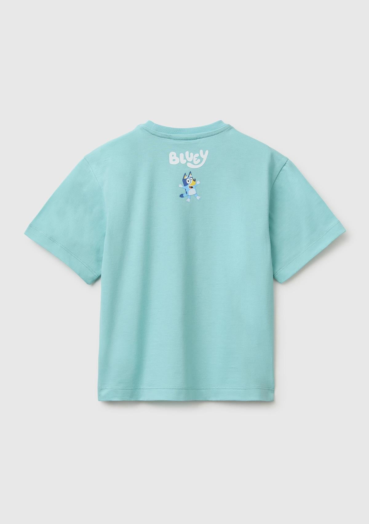 Erkek Çocuk Su yeşili Bluey Baskı Detaylı Yuvarlak Yaka T-Shirt