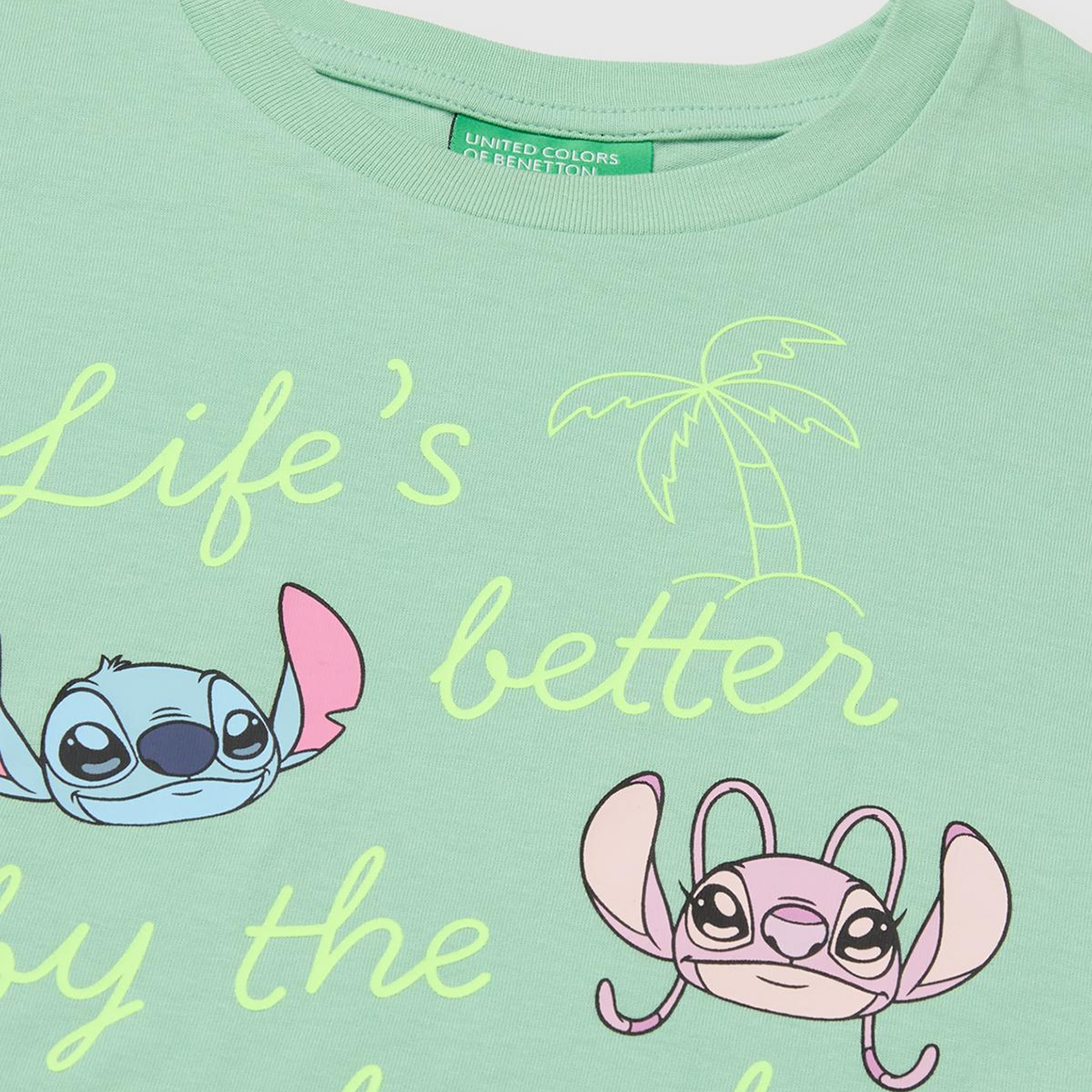 Kız Çocuk Yeşil Lilo & Stitch Baskı Detaylı Crop T-Shirt