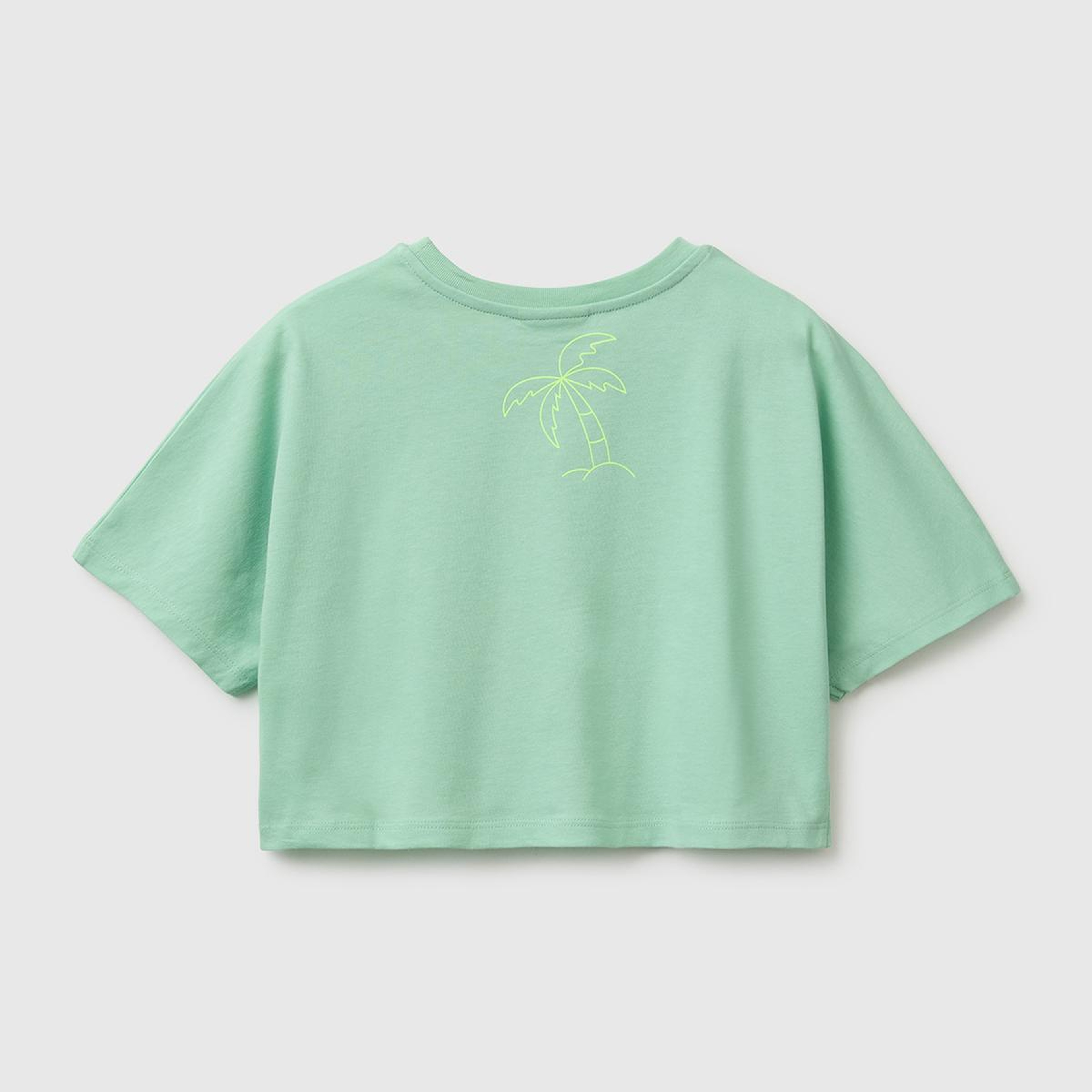 Kız Çocuk Yeşil Lilo & Stitch Baskı Detaylı Crop T-Shirt