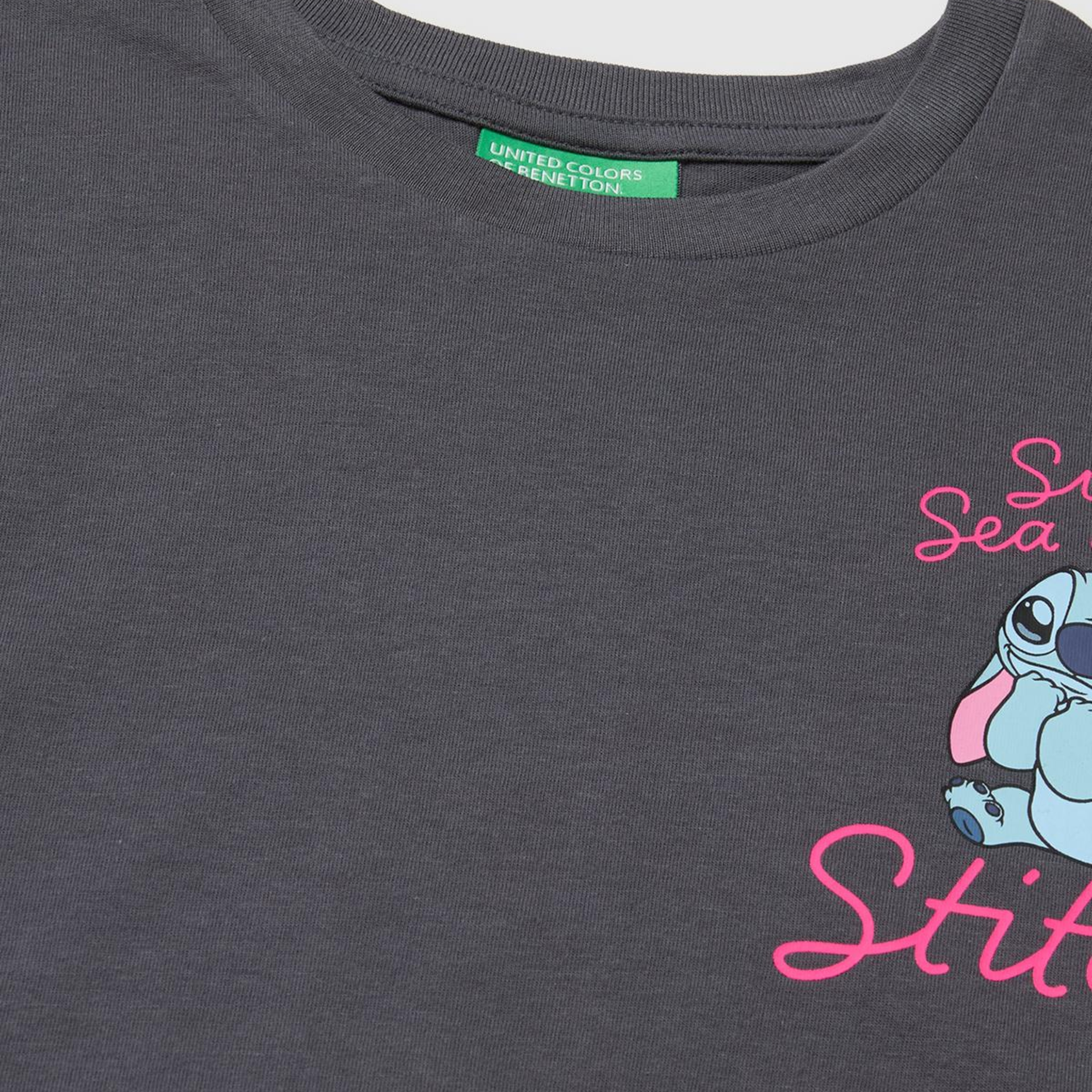 Kız Çocuk Koyu Kahverengi Lilo & Stitch Baskı Detaylı Crop T-Shirt
